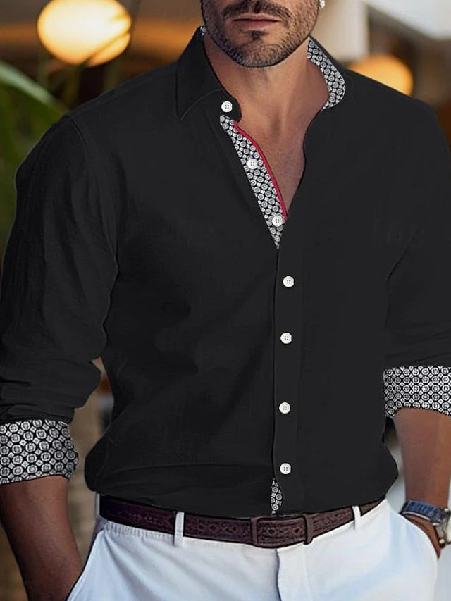 Men's Casual Polyester Long Sleeves Color Block Shirt - Image 2