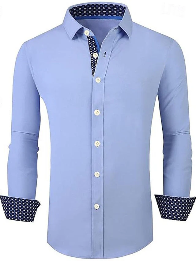 Men's Casual Polyester Long Sleeves Color Block Shirt - Image 5