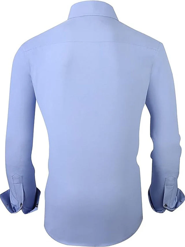 Men's Casual Polyester Long Sleeves Color Block Shirt - Image 6
