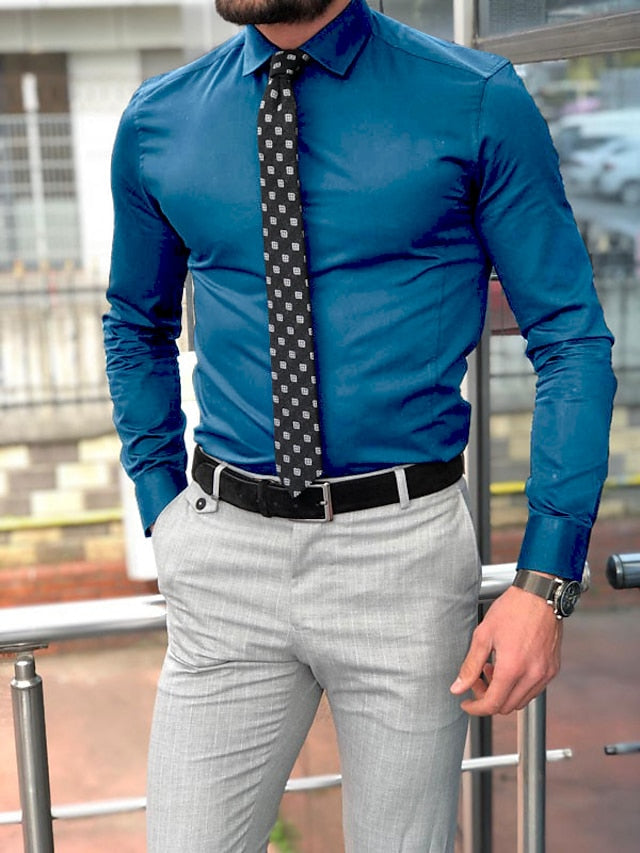 Men's Standard Fit Long Sleeve Lapel Polyester Shirt - Image 12