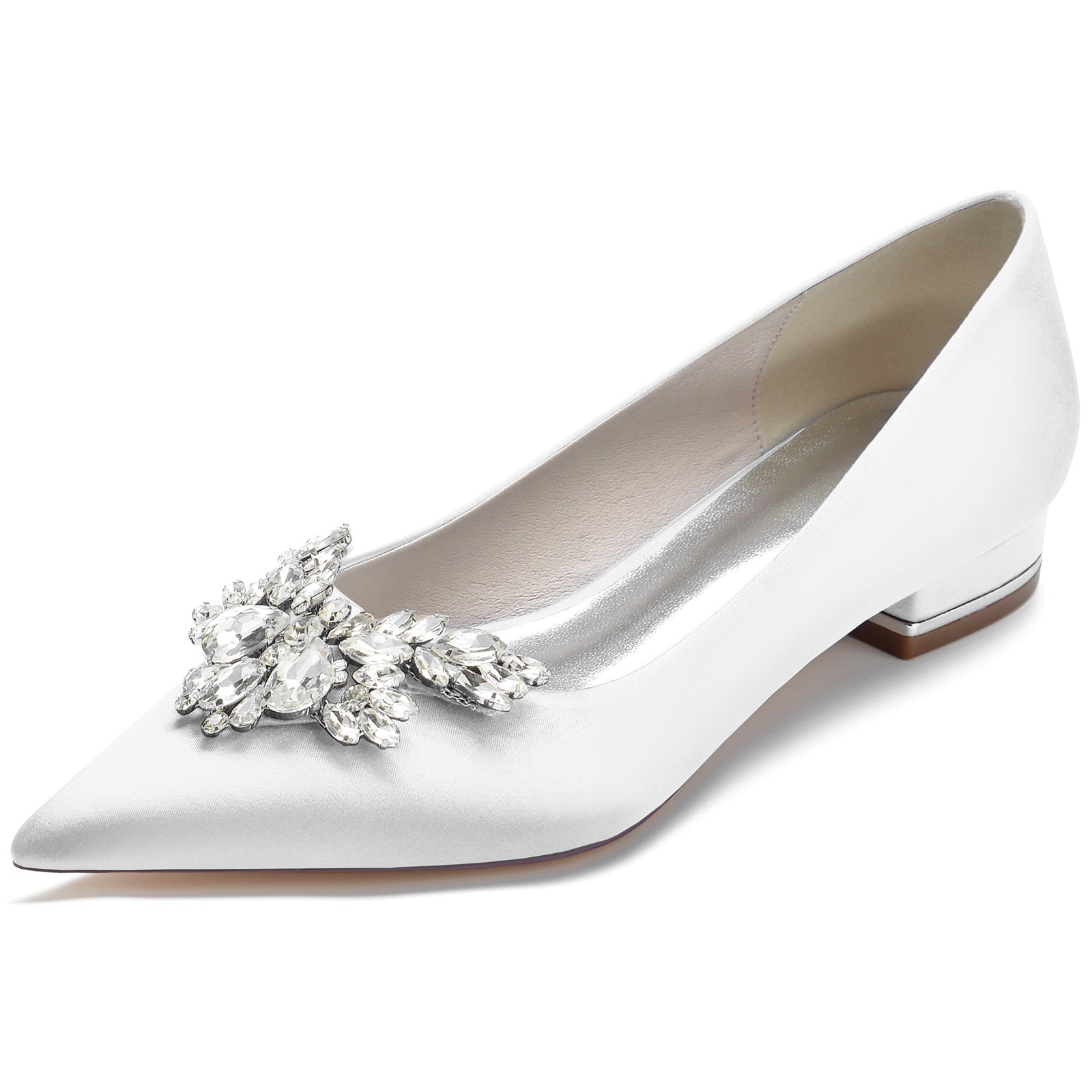 Women's Wedding Shoes Silk Satin Rhinestone Low Pointed Toe Minimalism Bridal Shoes - Image 10