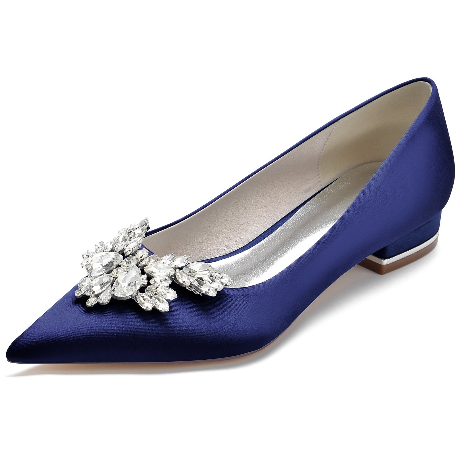 Women's Wedding Shoes Silk Satin Rhinestone Low Pointed Toe Minimalism Bridal Shoes - Image 6