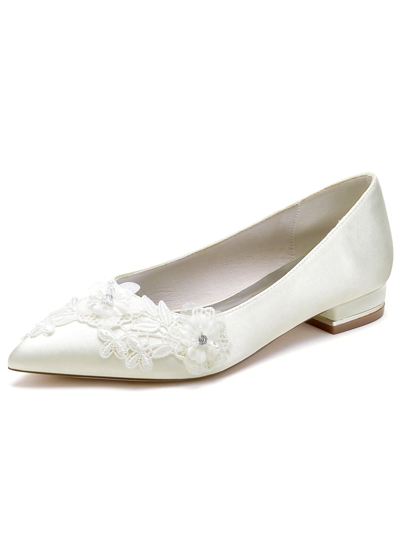 Women's Flowers Flat Heel Pointed Toe Bridal Shoes - 画像 (2)