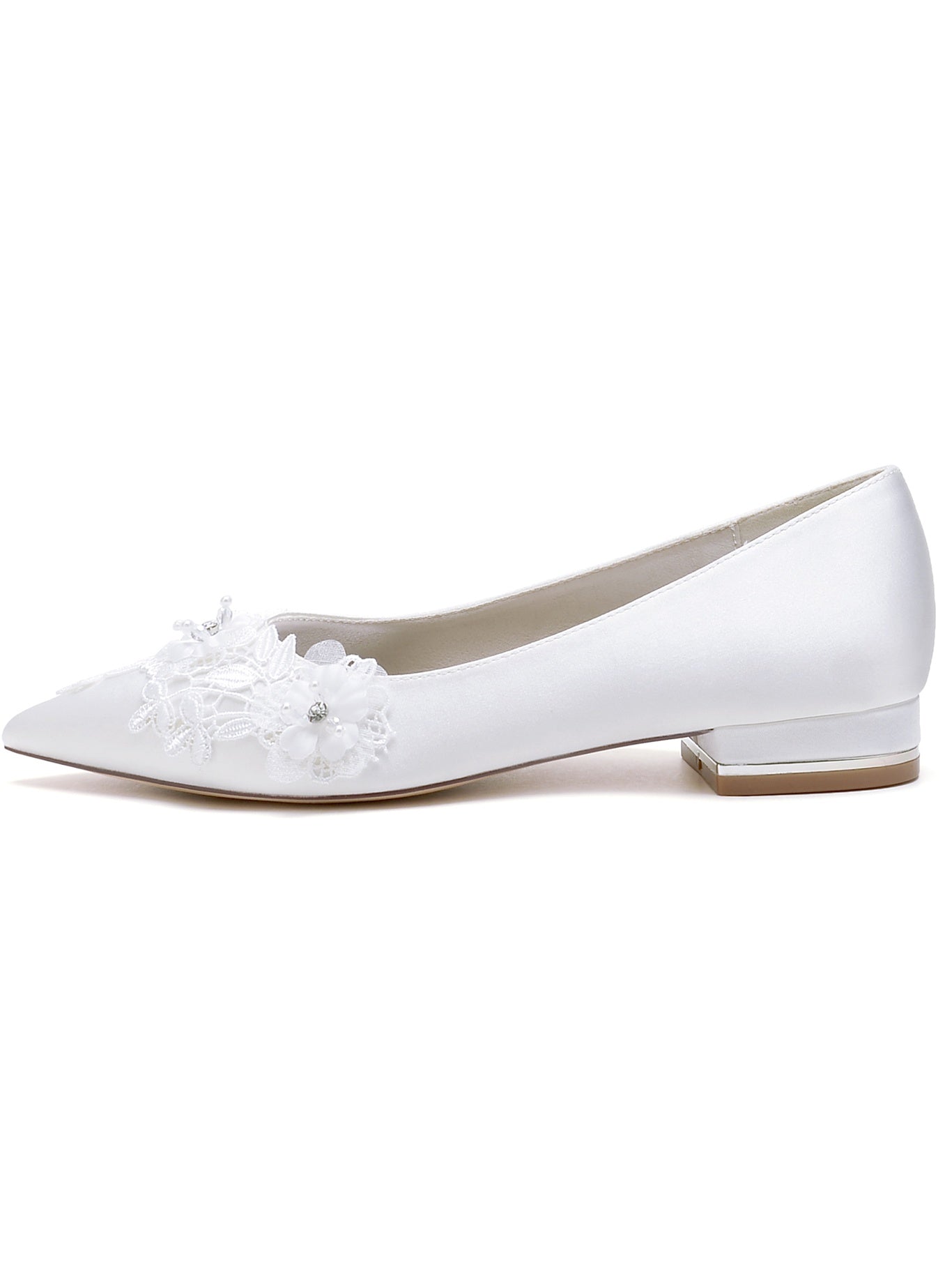 Women's Flowers Flat Heel Pointed Toe Bridal Shoes - 画像 (3)