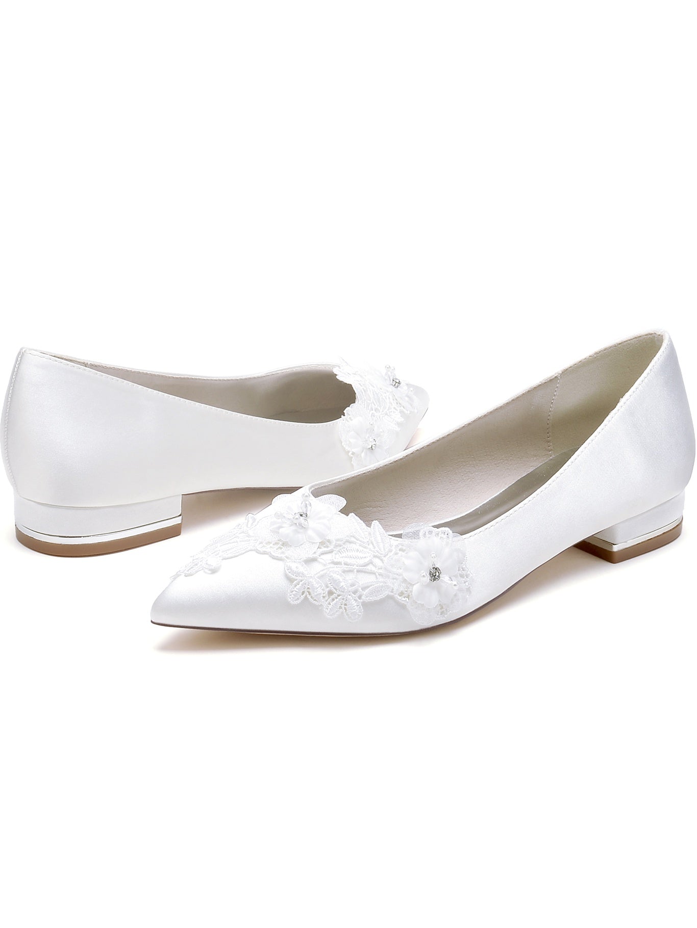 Women's Flowers Flat Heel Pointed Toe Bridal Shoes - 画像 (4)