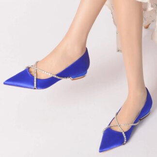 Women's Wedding Shoes Crossed Crystal Chain Low Pointed Toe Bridal Shoes