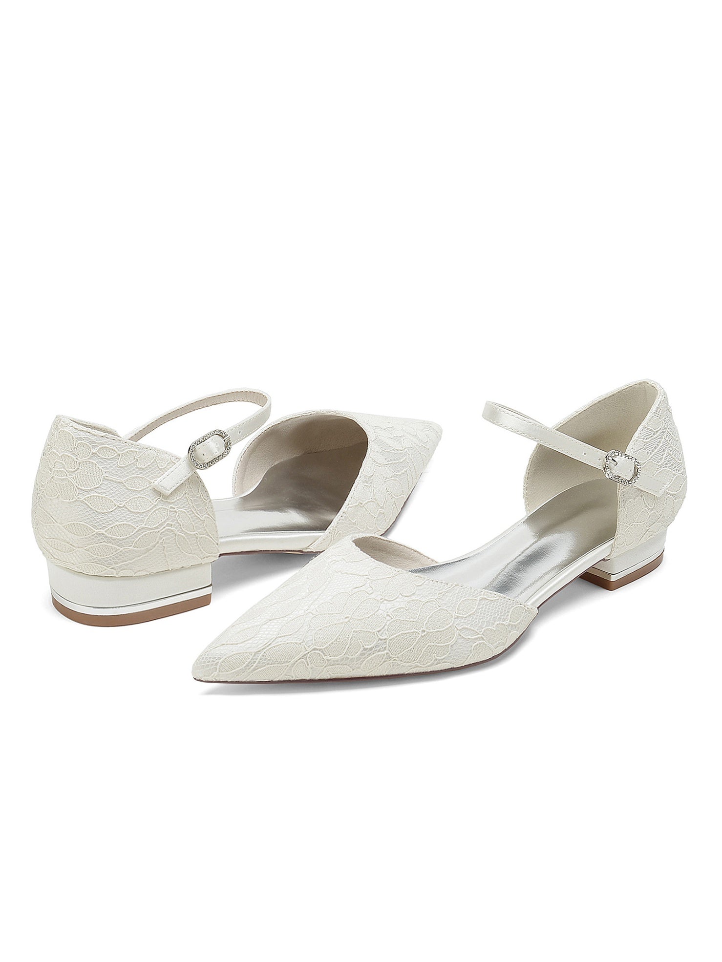Women's Wedding Shoes Lace Low Heel Pointed Toe Bridesmaid Shoes - Image 6