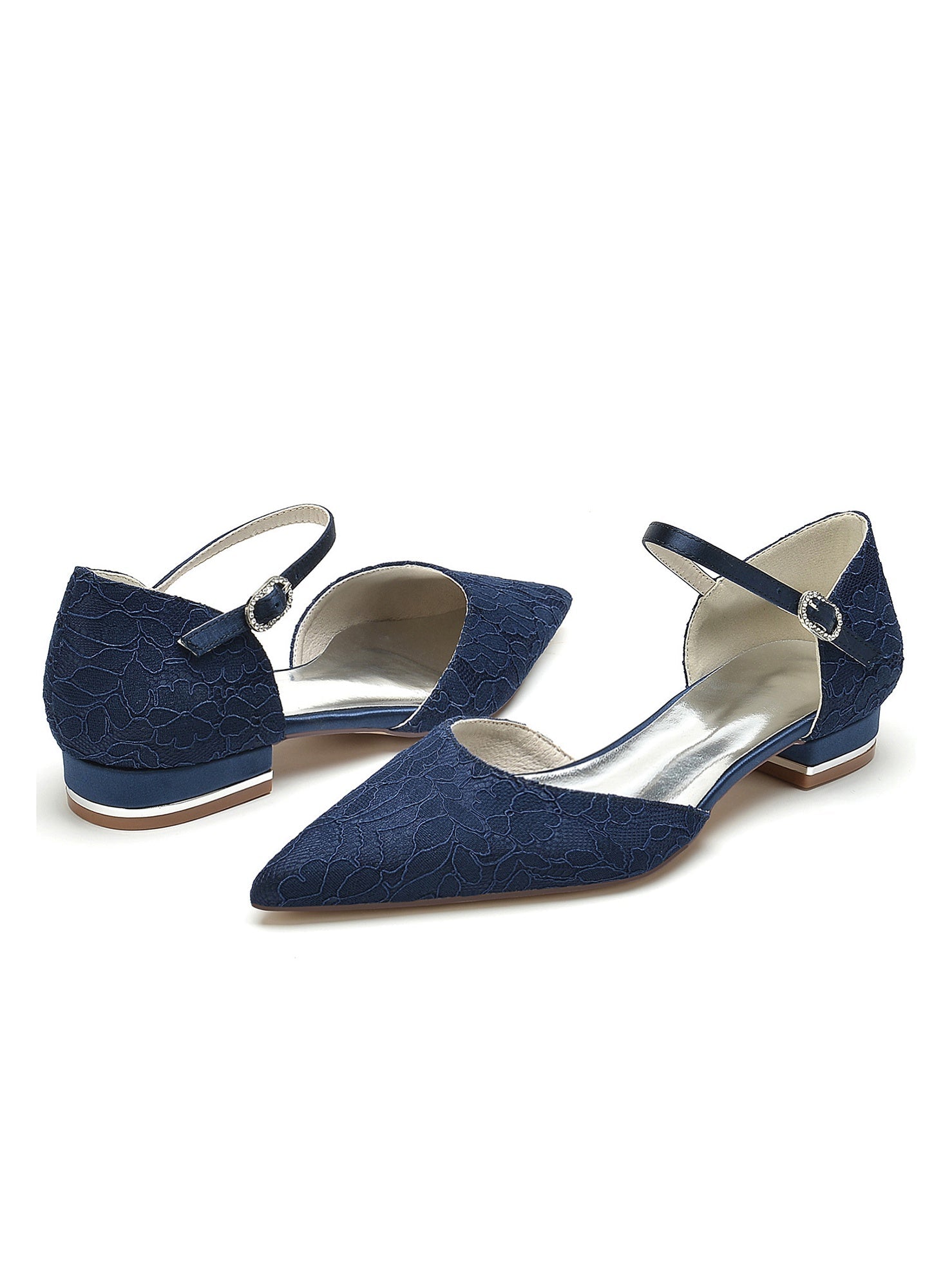 Women's Wedding Shoes Lace Low Heel Pointed Toe Bridesmaid Shoes - Image 10