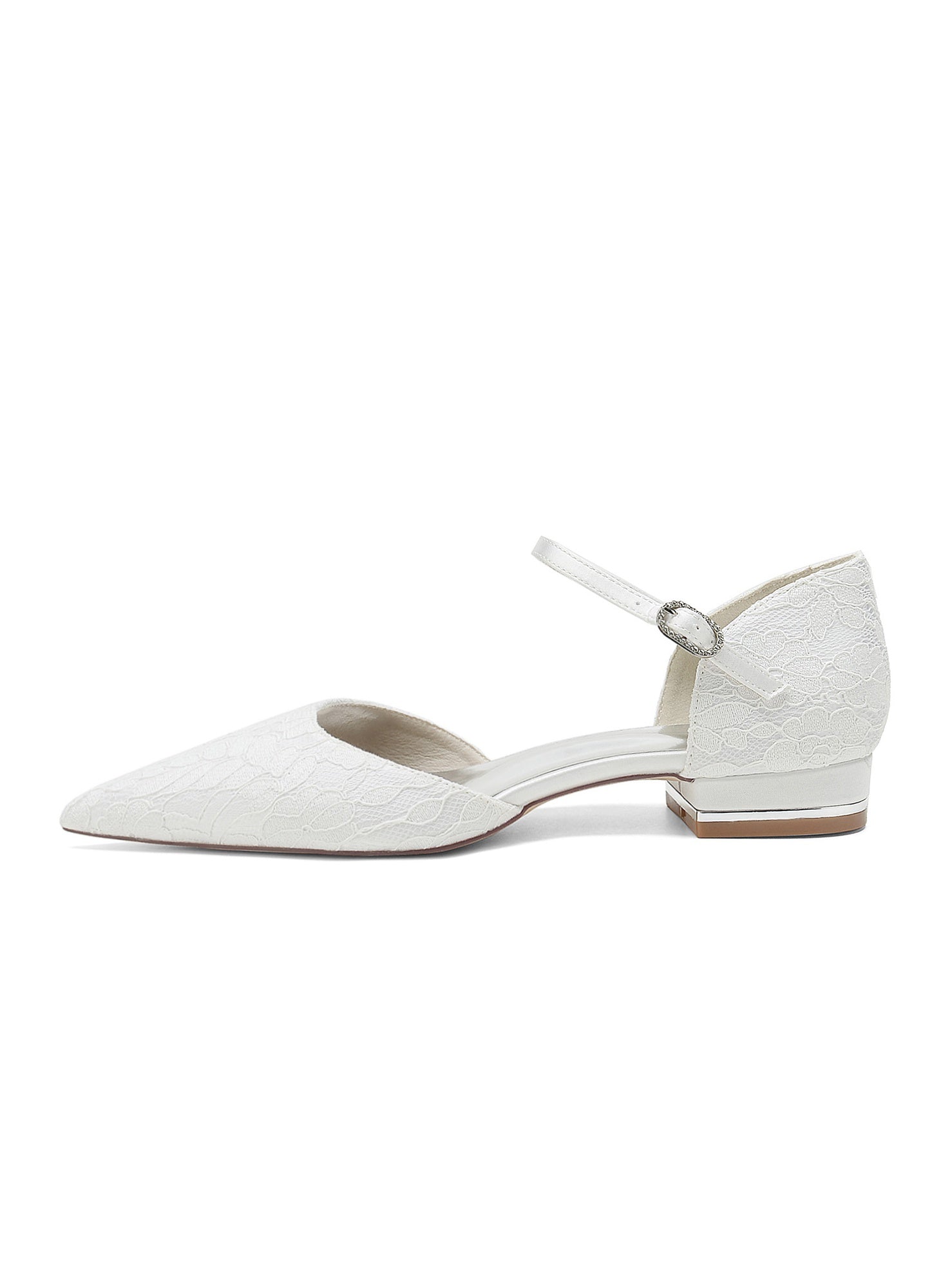 Women's Wedding Shoes Lace Low Heel Pointed Toe Bridesmaid Shoes - Image 4