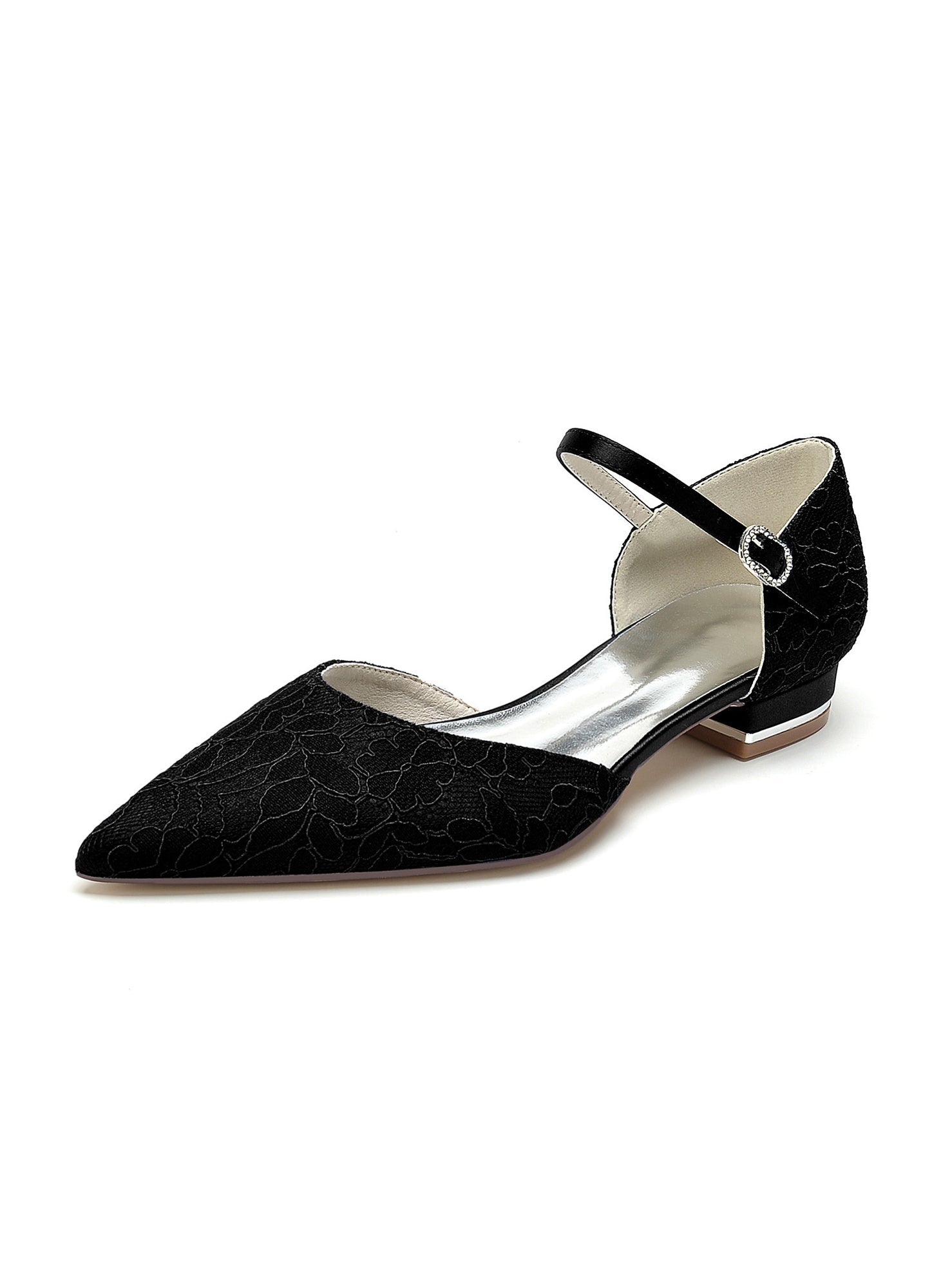 Women's Wedding Shoes Lace Low Heel Pointed Toe Bridesmaid Shoes - Image 7