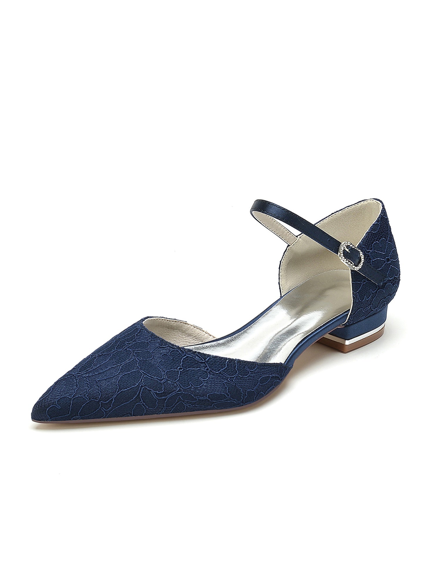 Women's Wedding Shoes Lace Low Heel Pointed Toe Bridesmaid Shoes - Image 8