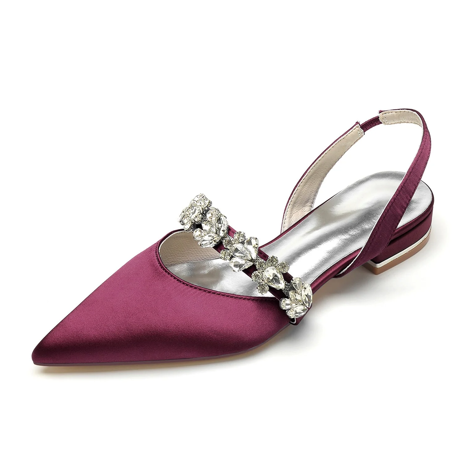 Women's Wedding Shoes Rhinestone Low Heel Pointed Toe Buckle Bridal Shoes - 画像 (4)