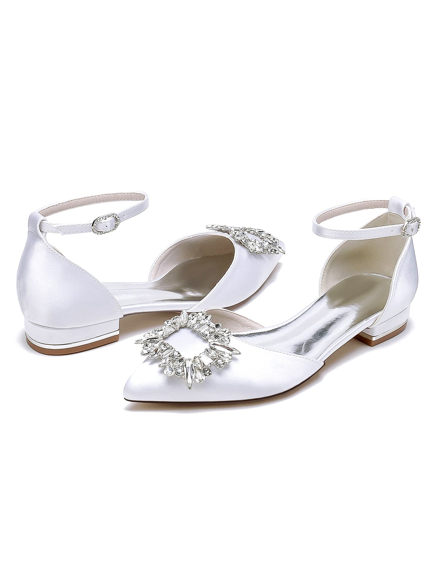 Women's Wedding Shoes Rhinestone Low Heel Pointed Toe Bridesmaid Shoes - 画像 (15)