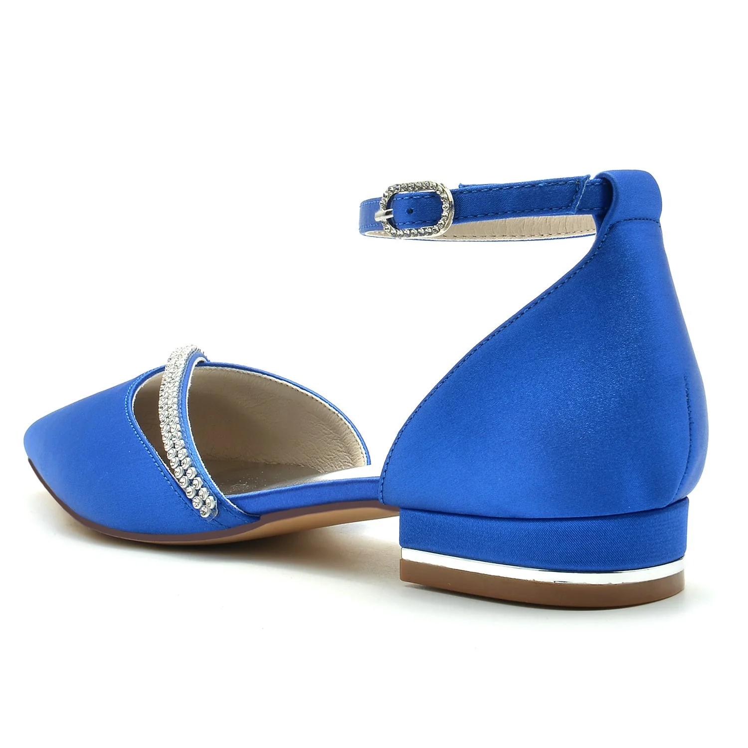 Women's Wedding Shoe Royal Blue Rhinestone Silk Satin Pointed Toe Low Buckle Bridal Shoes - 이미지 12