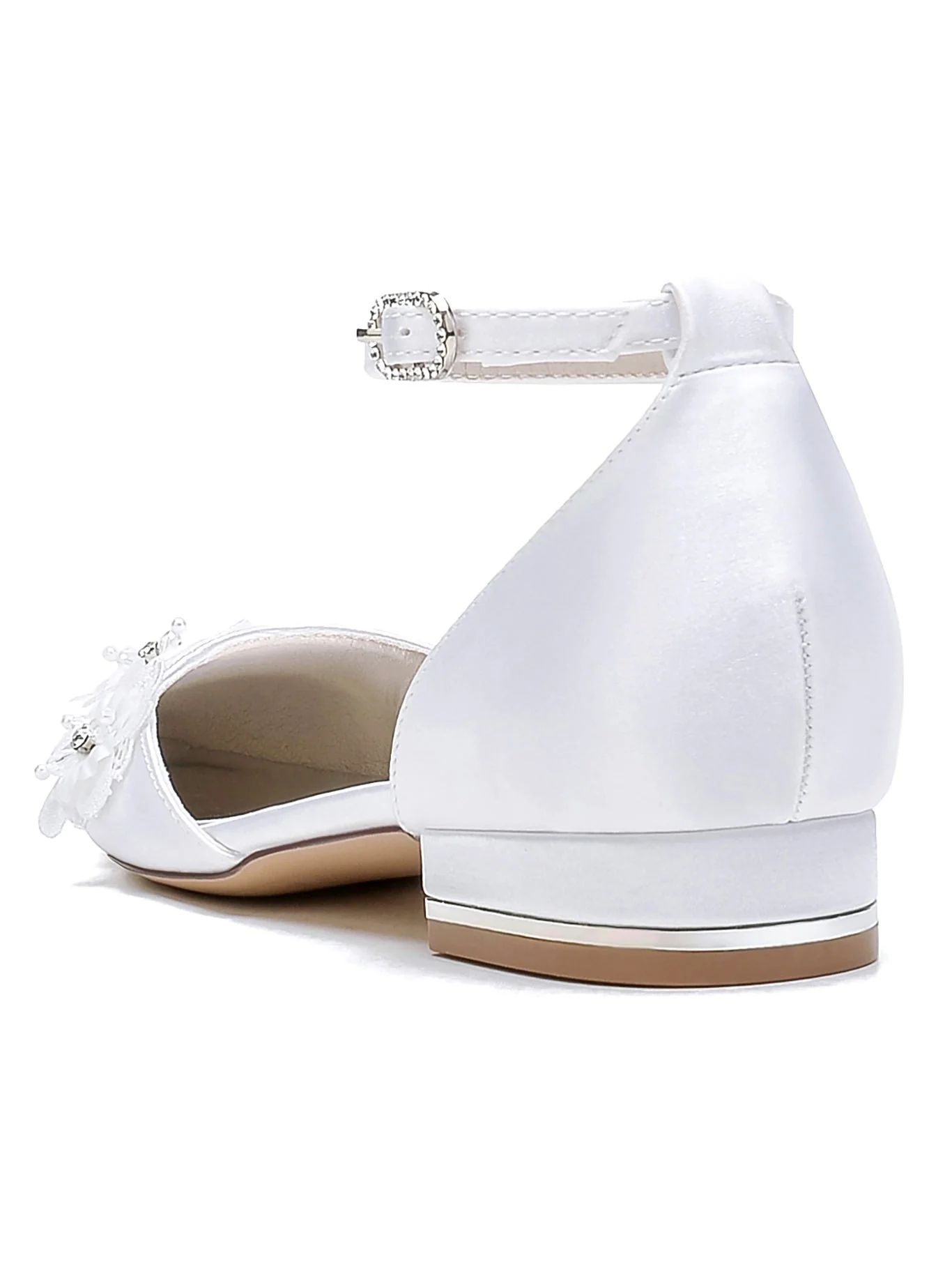 Women's Wedding Shoes Lace Flat Heel Pointed Toe Bridesmaid Shoes - Image 4