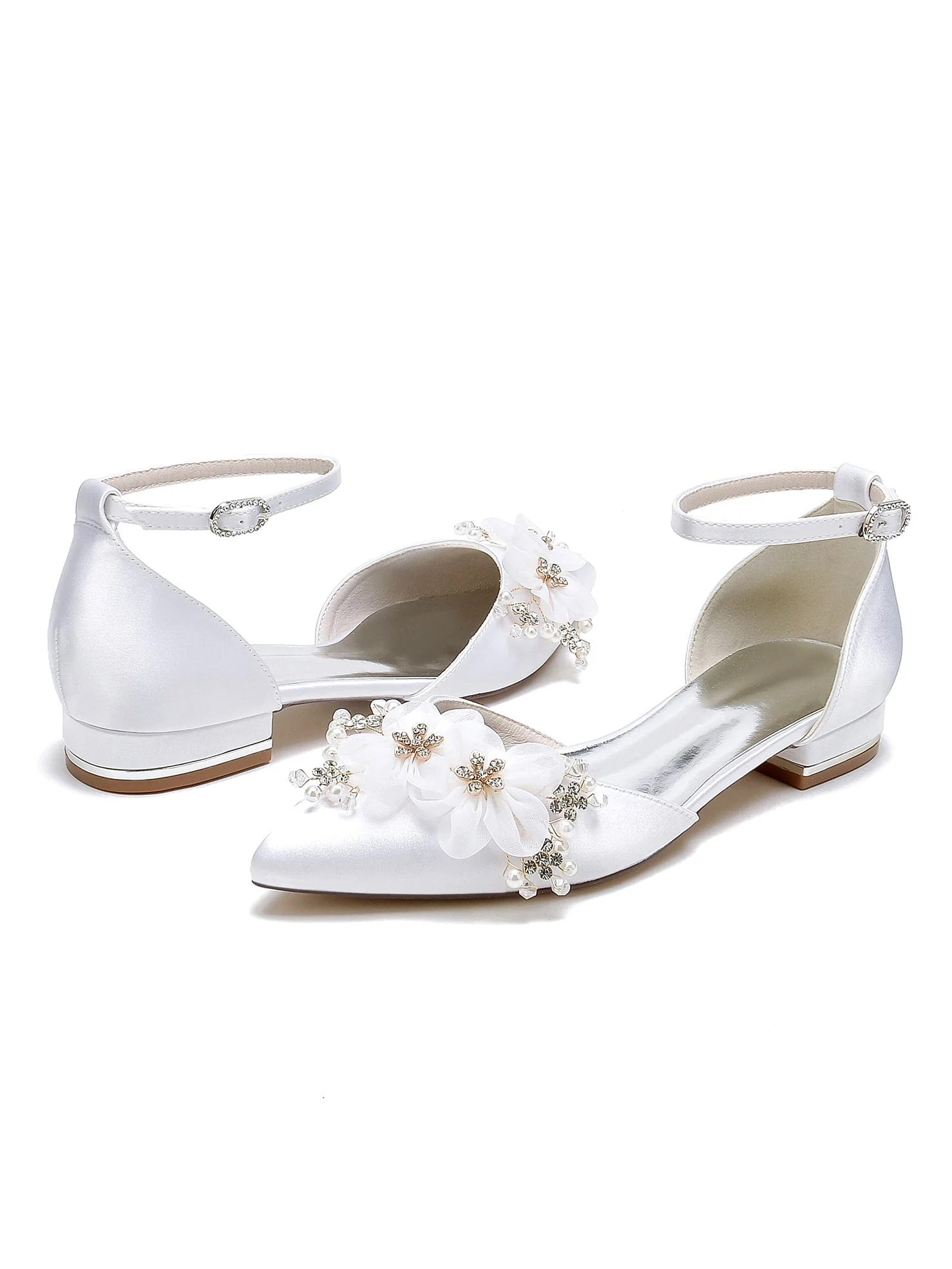 Women's Wedding Shoes Rhinestone Low Heel Pointed Toe Bridesmaid Shoes - Image 3