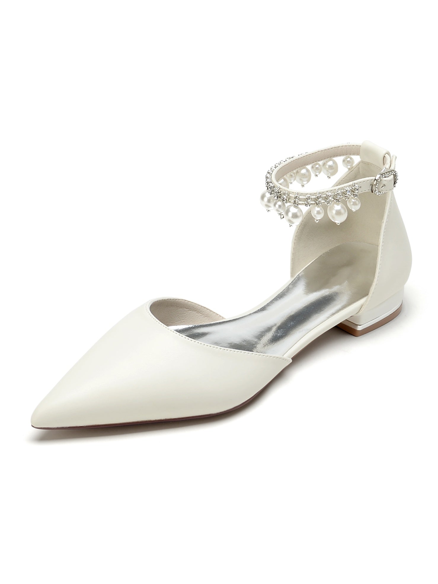 Women's Wedding Shoes Rhinestone Low Heel Pointed Toe Bridal Shoes - Image 4
