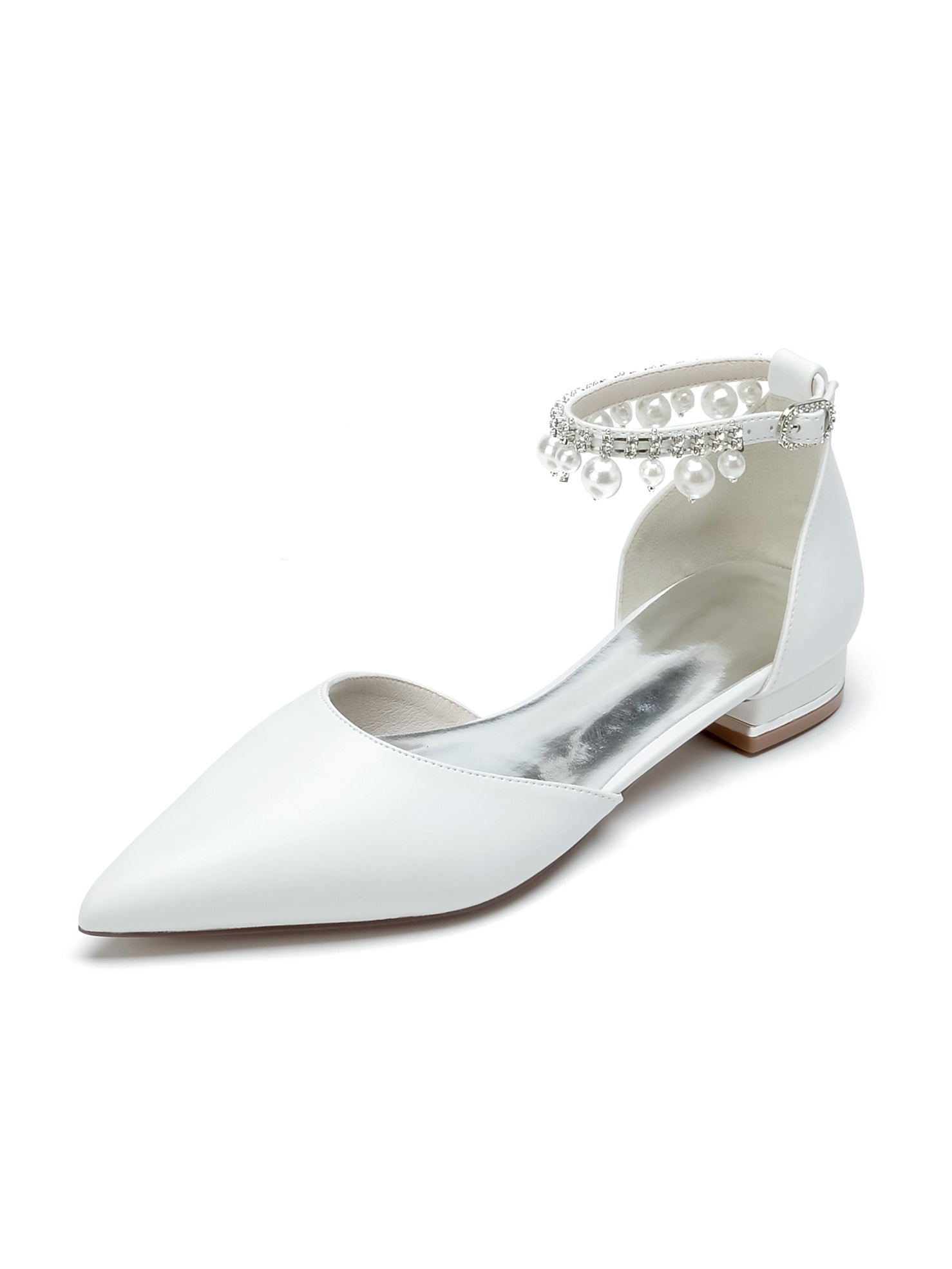 Women's Wedding Shoes Rhinestone Low Heel Pointed Toe Bridal Shoes - Image 5