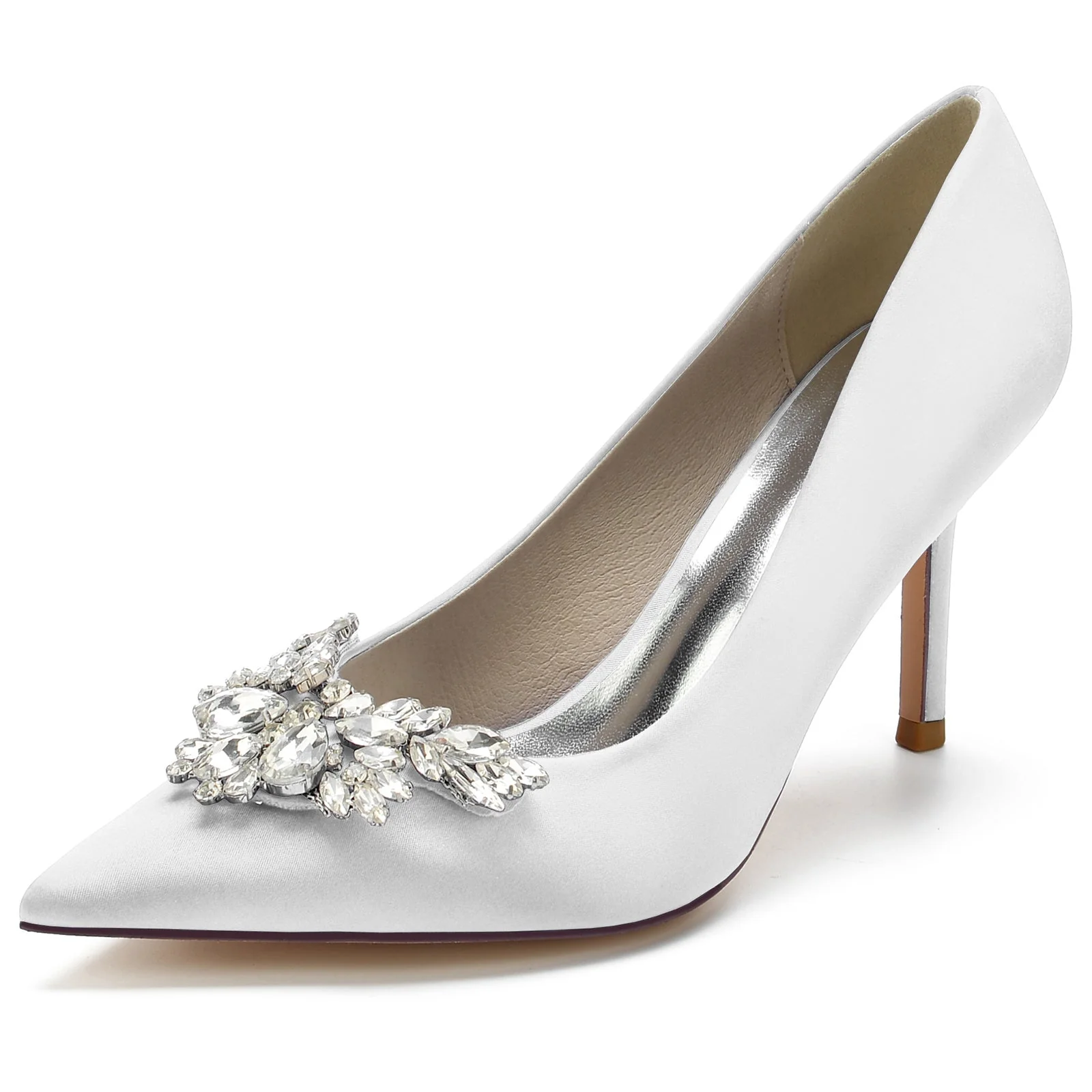 Women's Wedding Shoes Silk Satin Crystal Swing Stiletto Pointed Toe Bridal Shoes - Image 6