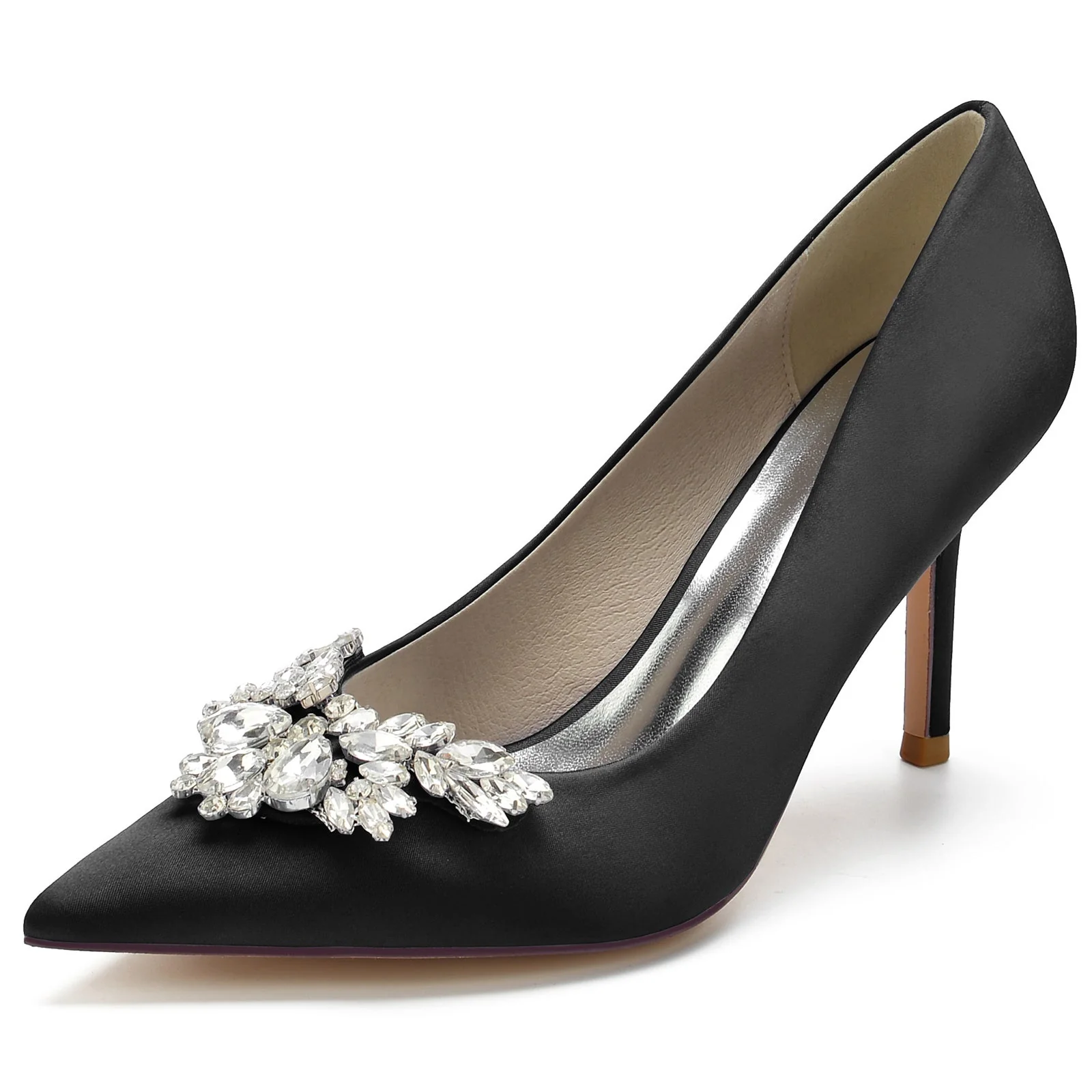 Women's Wedding Shoes Silk Satin Crystal Swing Stiletto Pointed Toe Bridal Shoes - Image 7