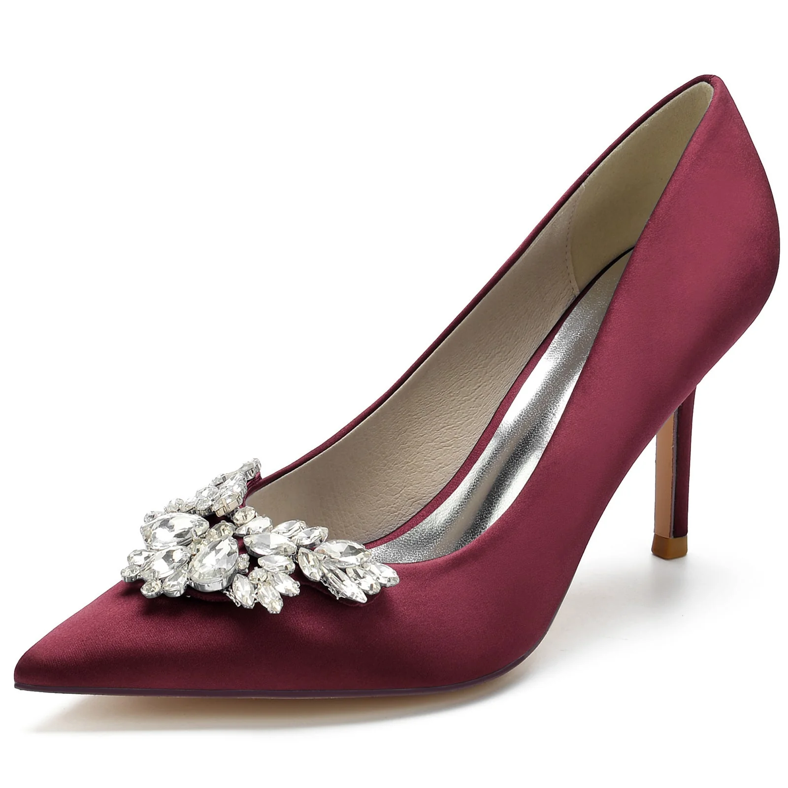Women's Wedding Shoes Silk Satin Crystal Swing Stiletto Pointed Toe Bridal Shoes - Image 8