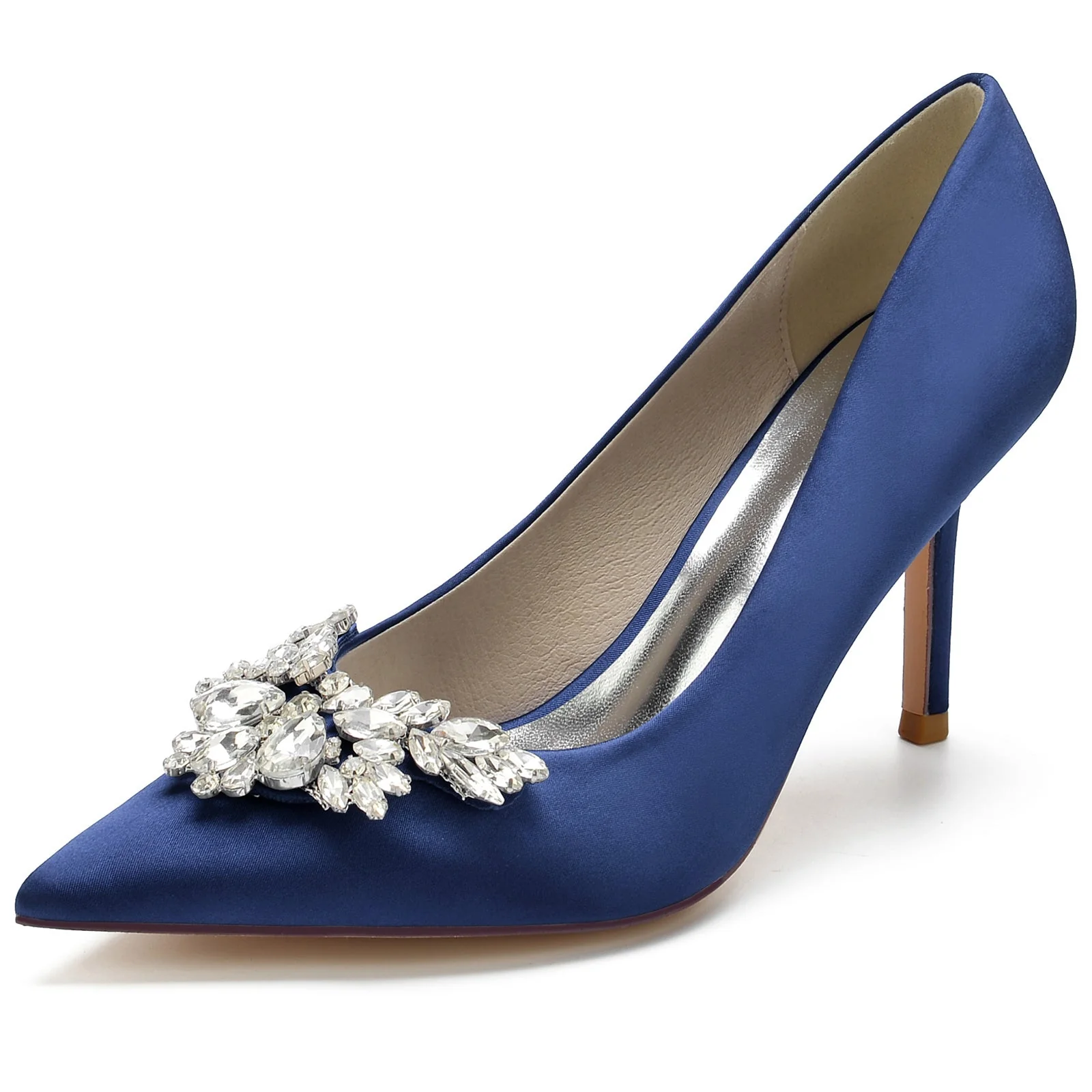 Women's Wedding Shoes Silk Satin Crystal Swing Stiletto Pointed Toe Bridal Shoes - Image 10