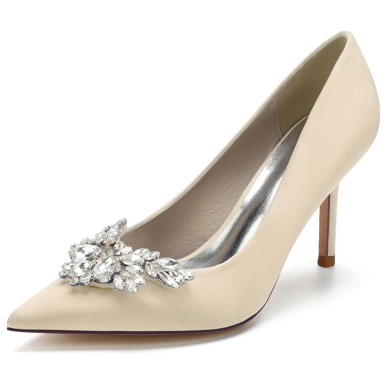 Women's Wedding Shoes Silk Satin Crystal Swing Stiletto Pointed Toe Bridal Shoes - Image 11