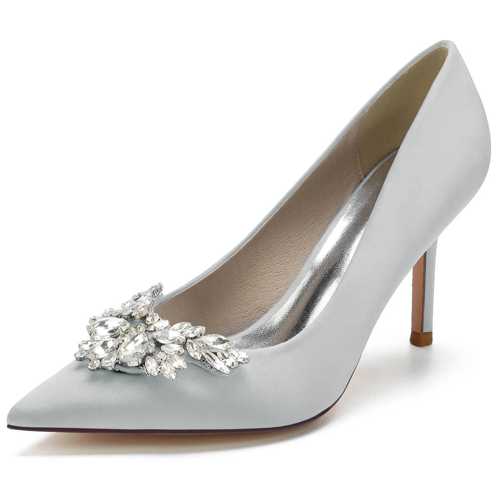 Women's Wedding Shoes Silk Satin Crystal Swing Stiletto Pointed Toe Bridal Shoes - Image 13