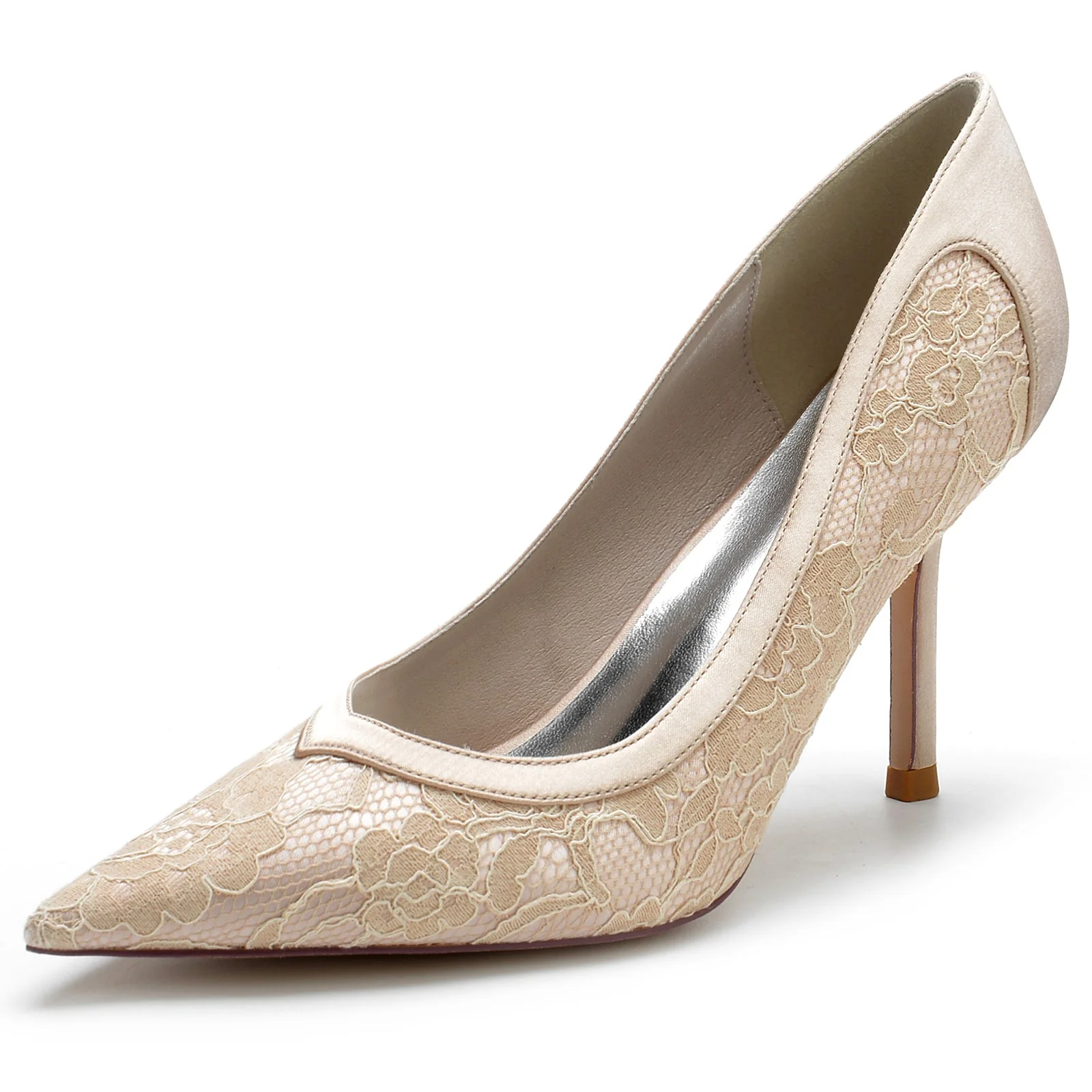 Women's Wedding Shoes Silk Satin Lace Stiletto Pointed Toe Bridal Shoes - Image 7
