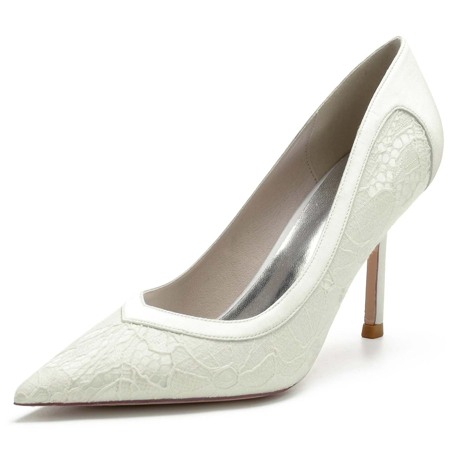 Women's Wedding Shoes Silk Satin Lace Stiletto Pointed Toe Bridal Shoes - Image 8