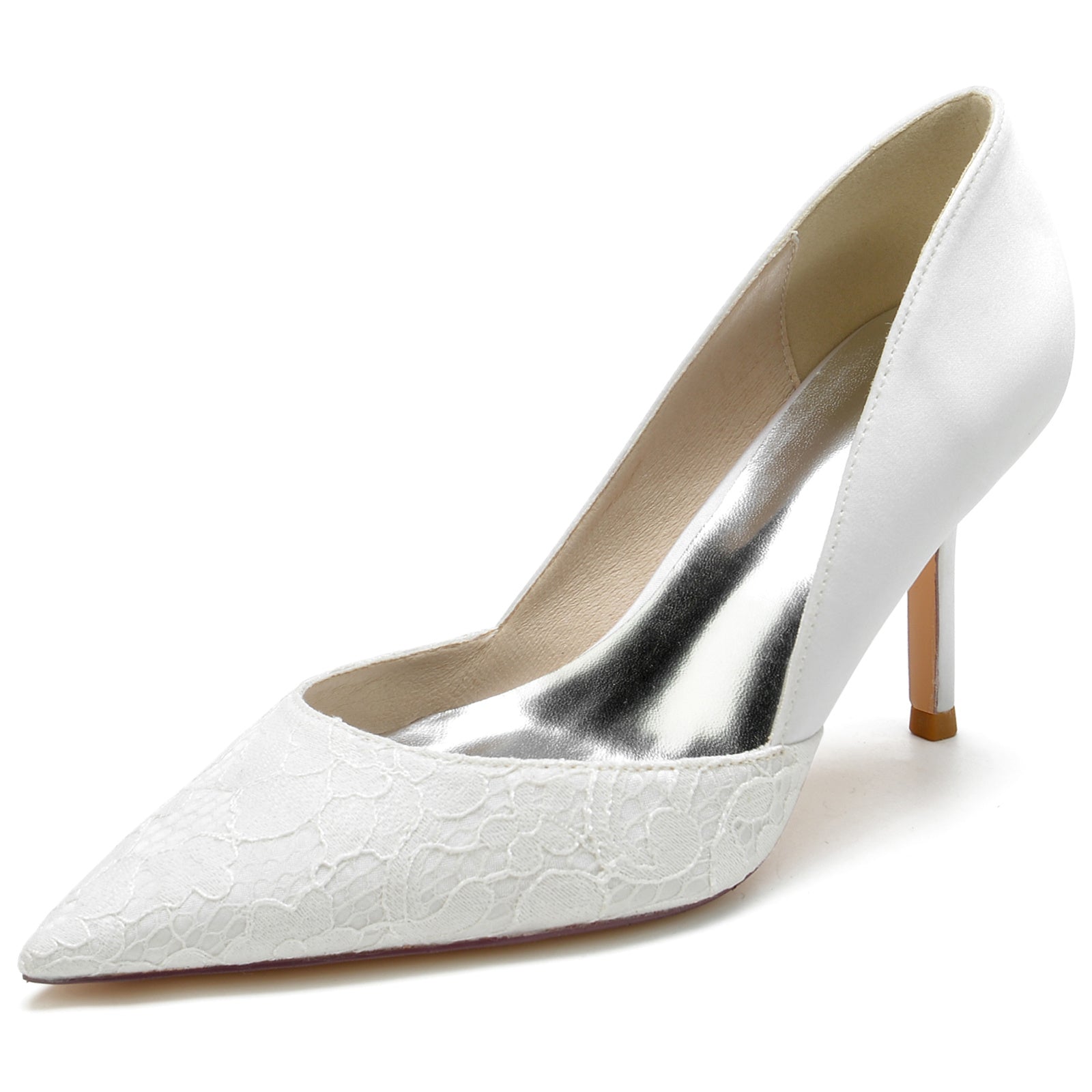 Women's Wedding Shoes Satin Stiletto Heel Pointed Toe Lace Bridal Shoes - 画像 (5)