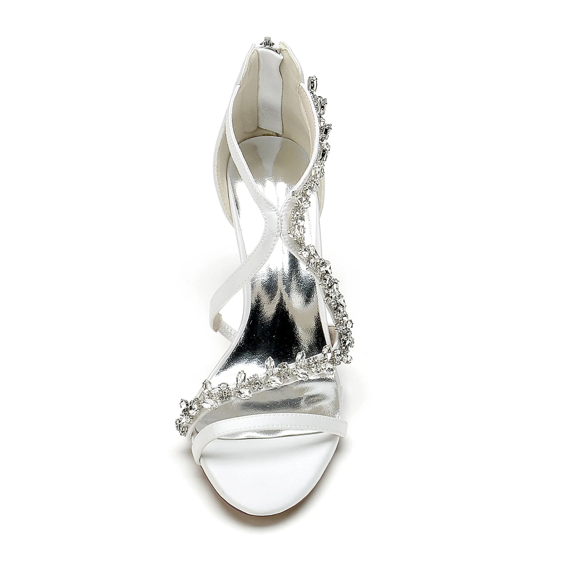 Women's Wedding Shoes White Crossed Rhinestone Open Toe Chunky Heel Bridal Shoes - 이미지 5