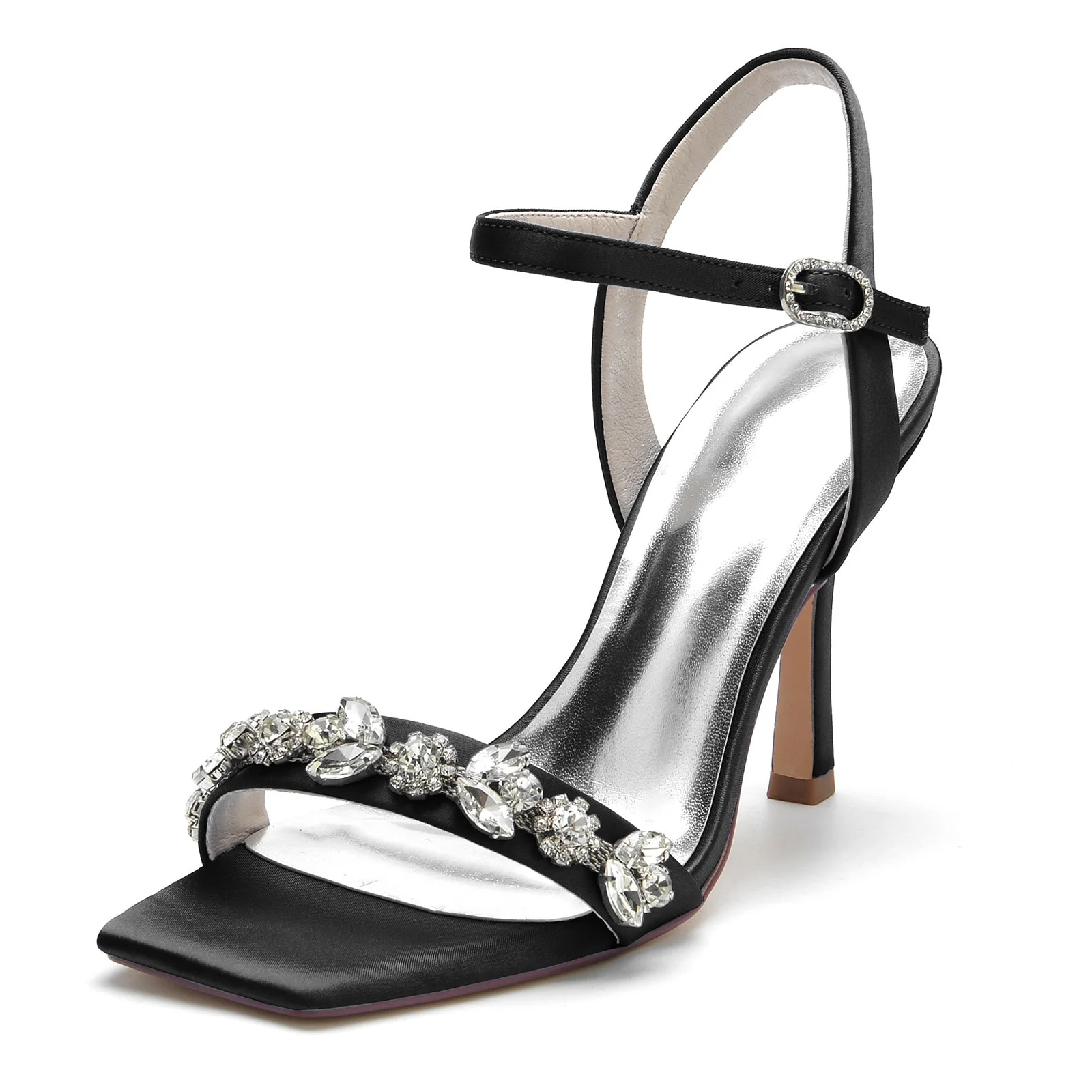 Women's Wedding Shoes Delicated Rhinestone Square Open Toe High Heel Bridal Shoes - 画像 (5)