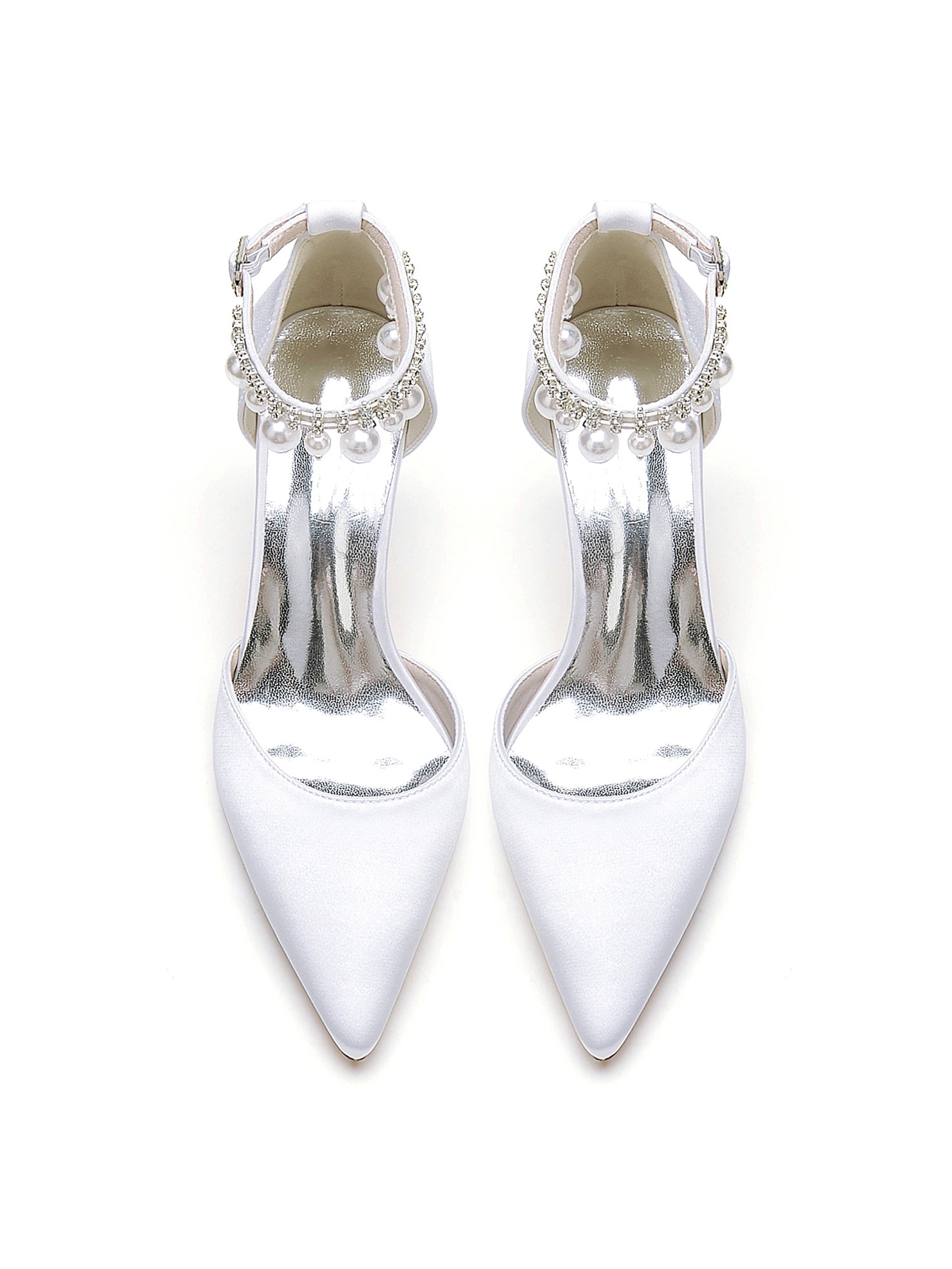 Women's Wedding Rhinestone Mid Heel Pointed Toe Bridesmaid Shoes - Image 2