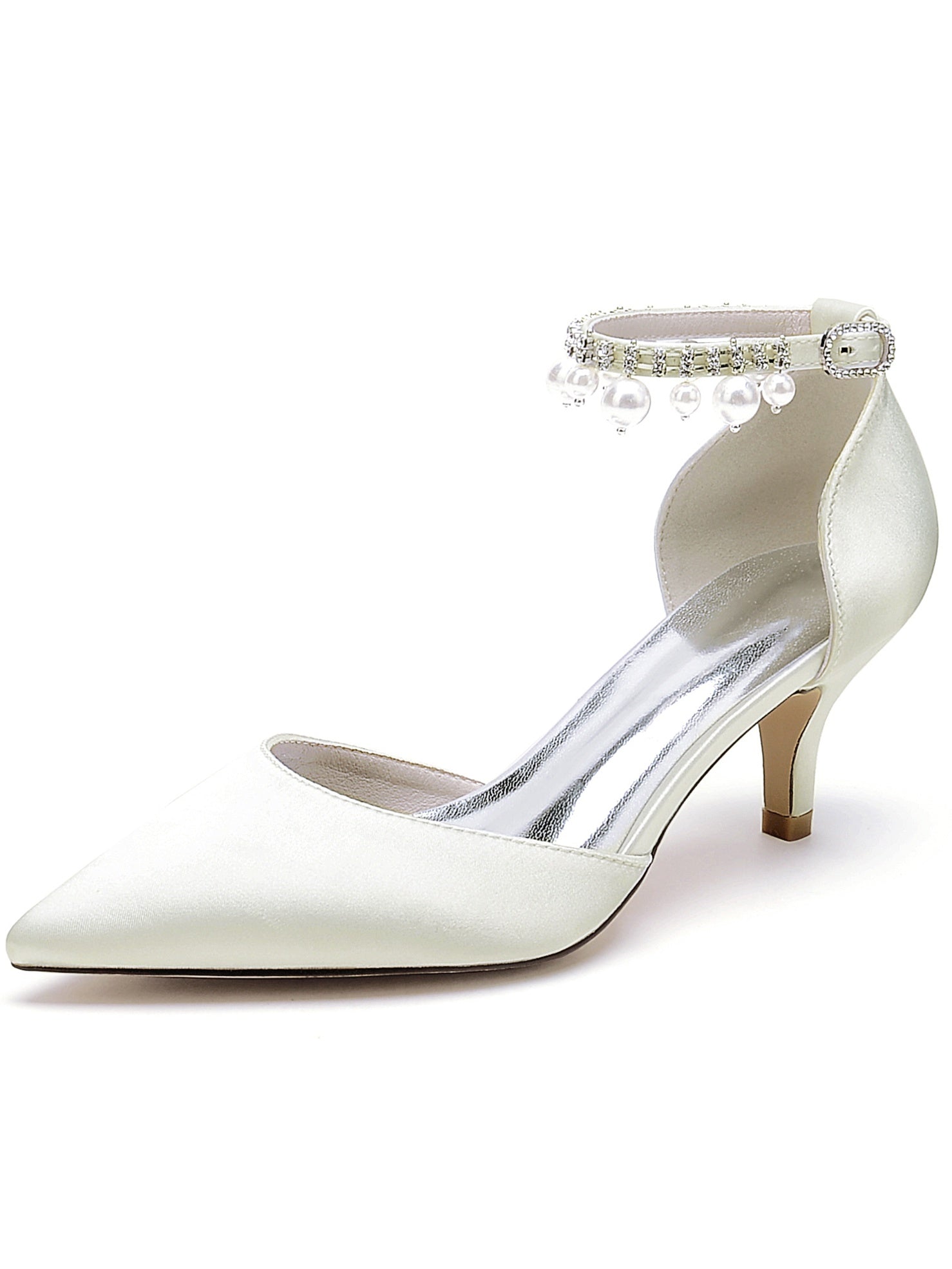 Women's Wedding Rhinestone Mid Heel Pointed Toe Bridesmaid Shoes - Image 13
