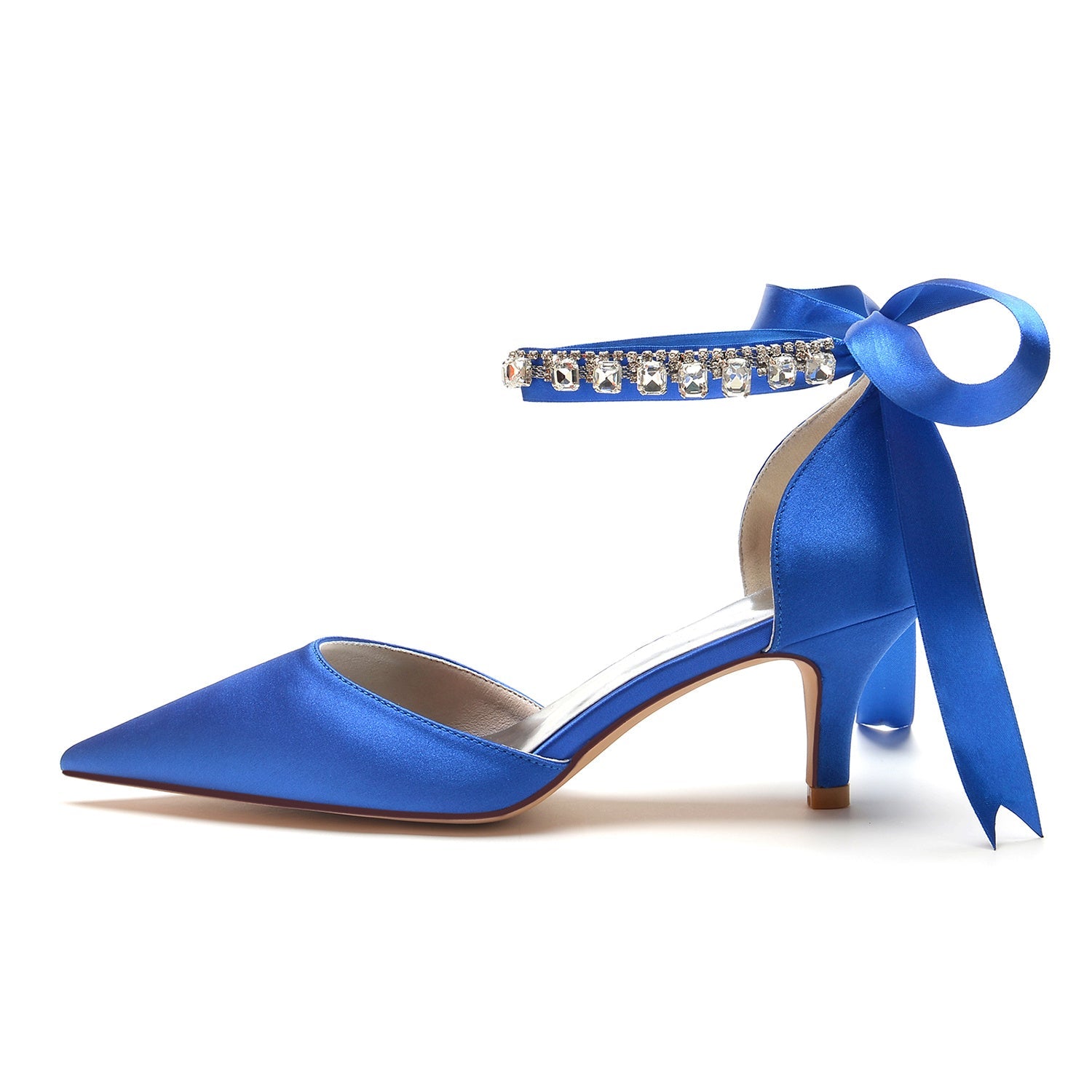 Women's Wedding Shoes Pointed Toe Mid Heel Rhinestone Bow Buckle Bridal Shoes - 이미지 3