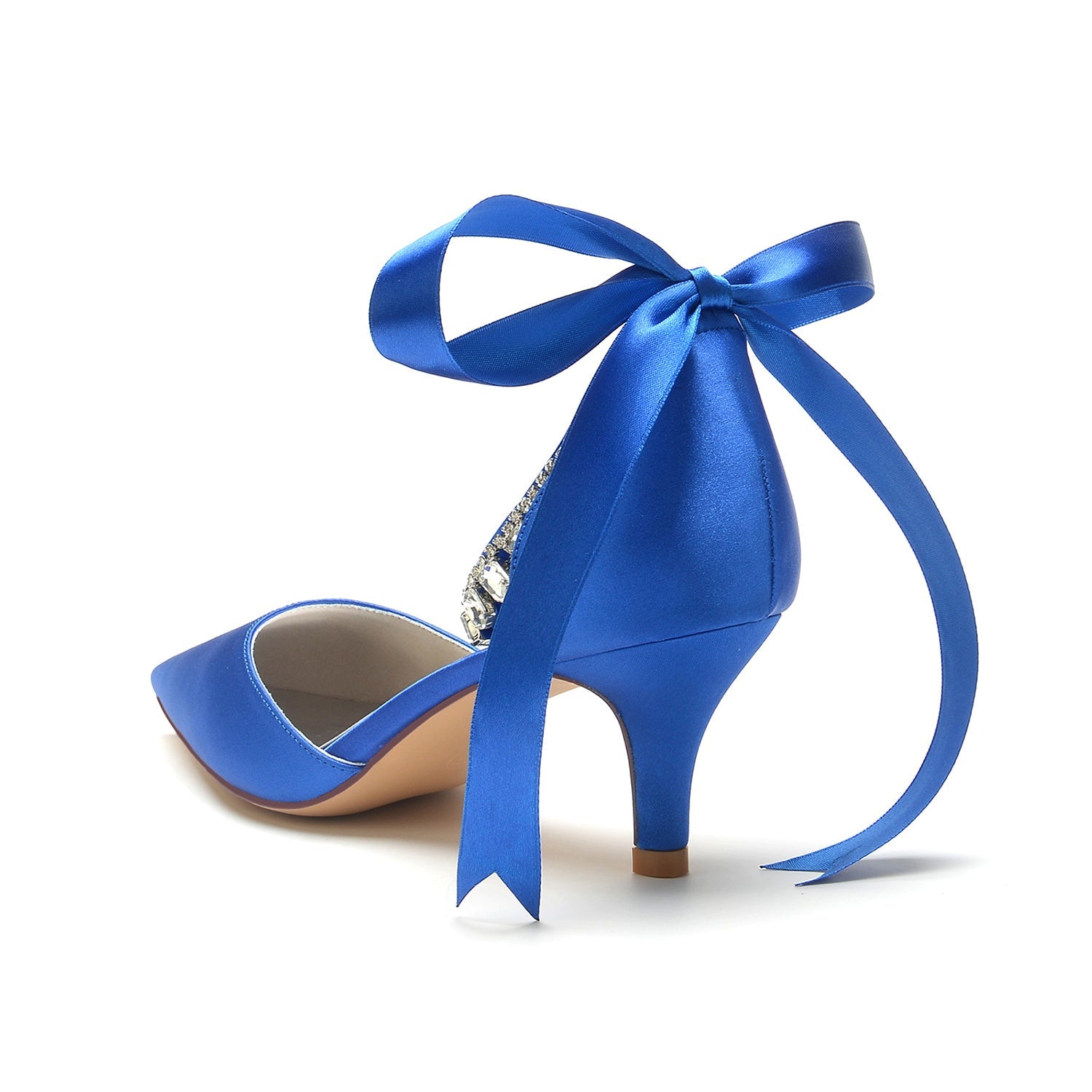 Women's Wedding Shoes Pointed Toe Mid Heel Rhinestone Bow Buckle Bridal Shoes - 이미지 4