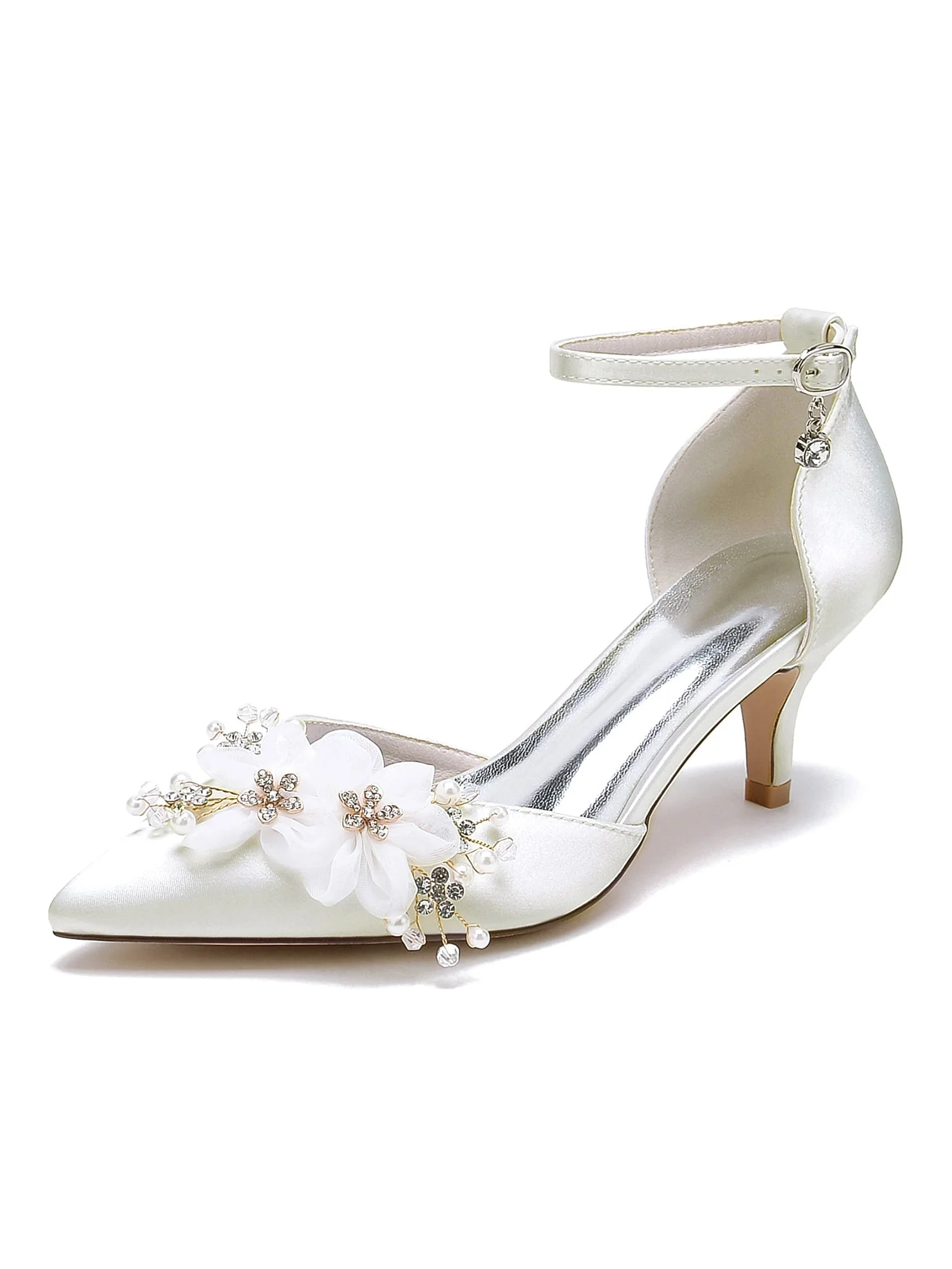 Women's Wedding Shoes Rhinestone Mid Heel Pointed Toe Bridal Shoes - Image 6