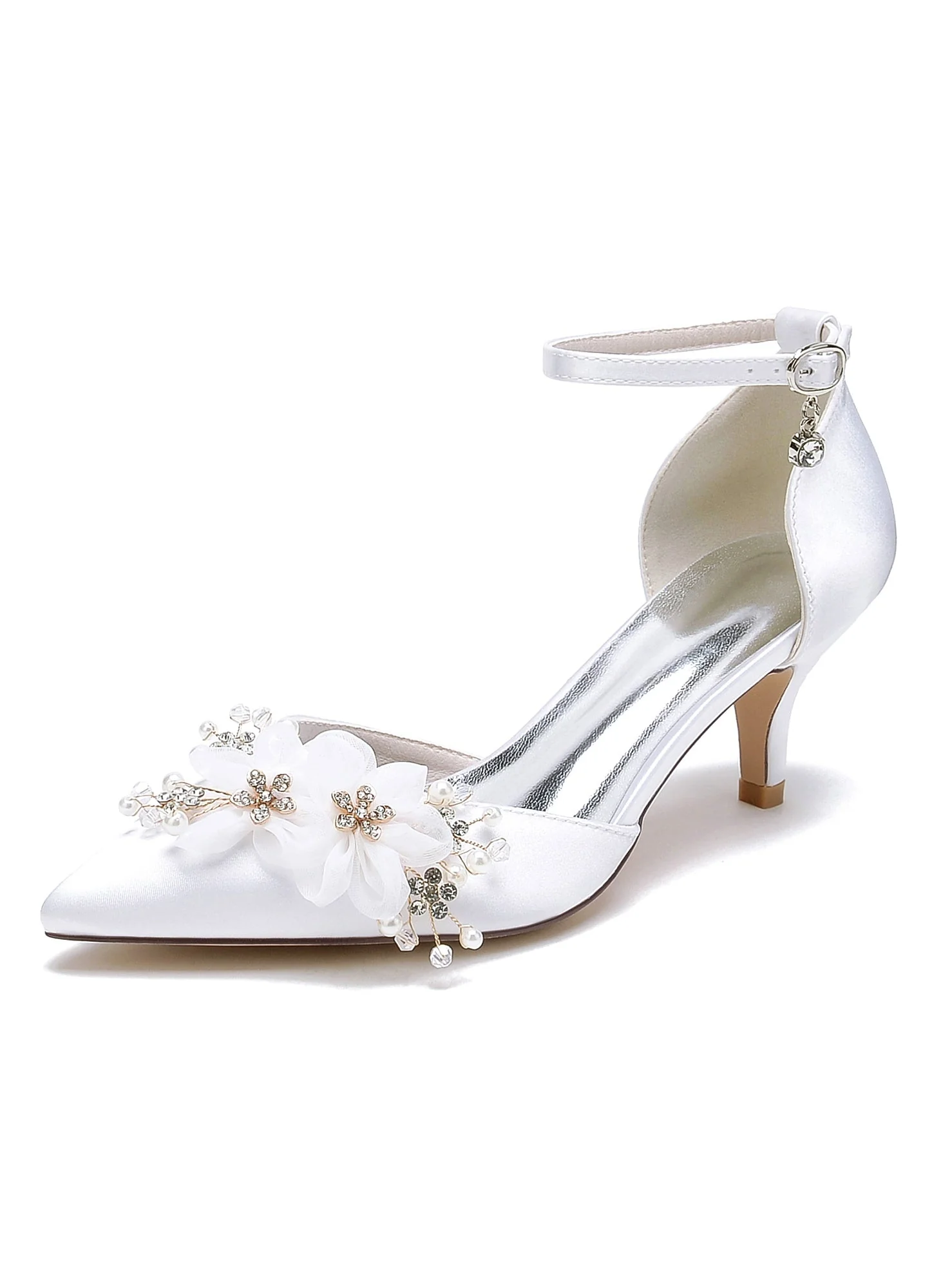 Women's Wedding Shoes Rhinestone Mid Heel Pointed Toe Bridal Shoes - Image 7