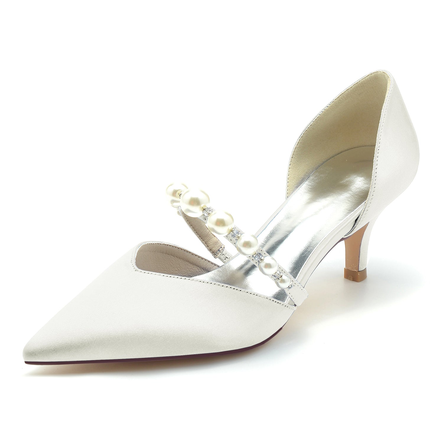 Women's Wedding Shoes Silk Satin Pearl Mid Heel Closed Toe Bridal Shoes - 이미지 6