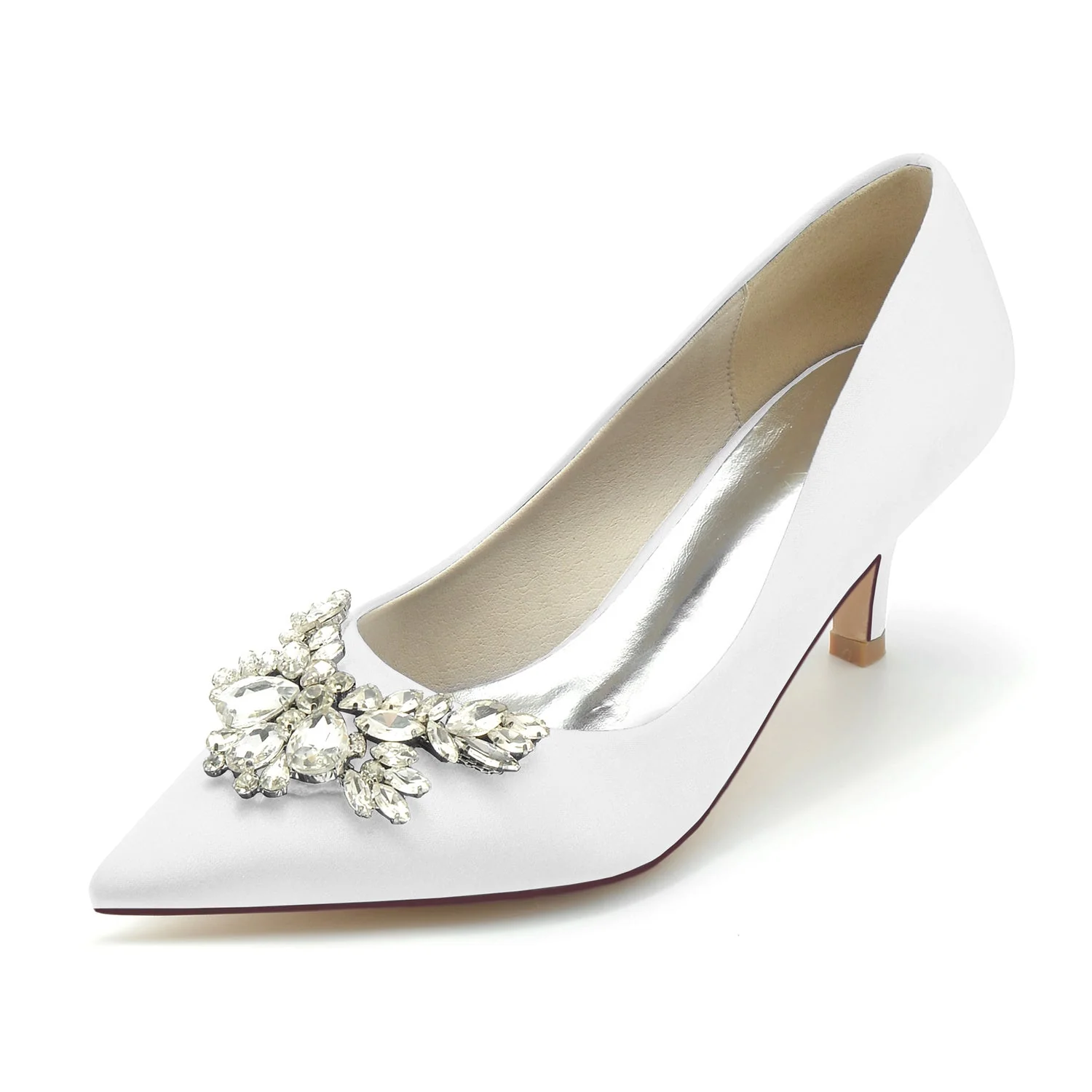 Women's Wedding Shoes Silk Satin Rhinestone Mid Pointed Toe Minimalism Bridal Shoes - 画像 (2)