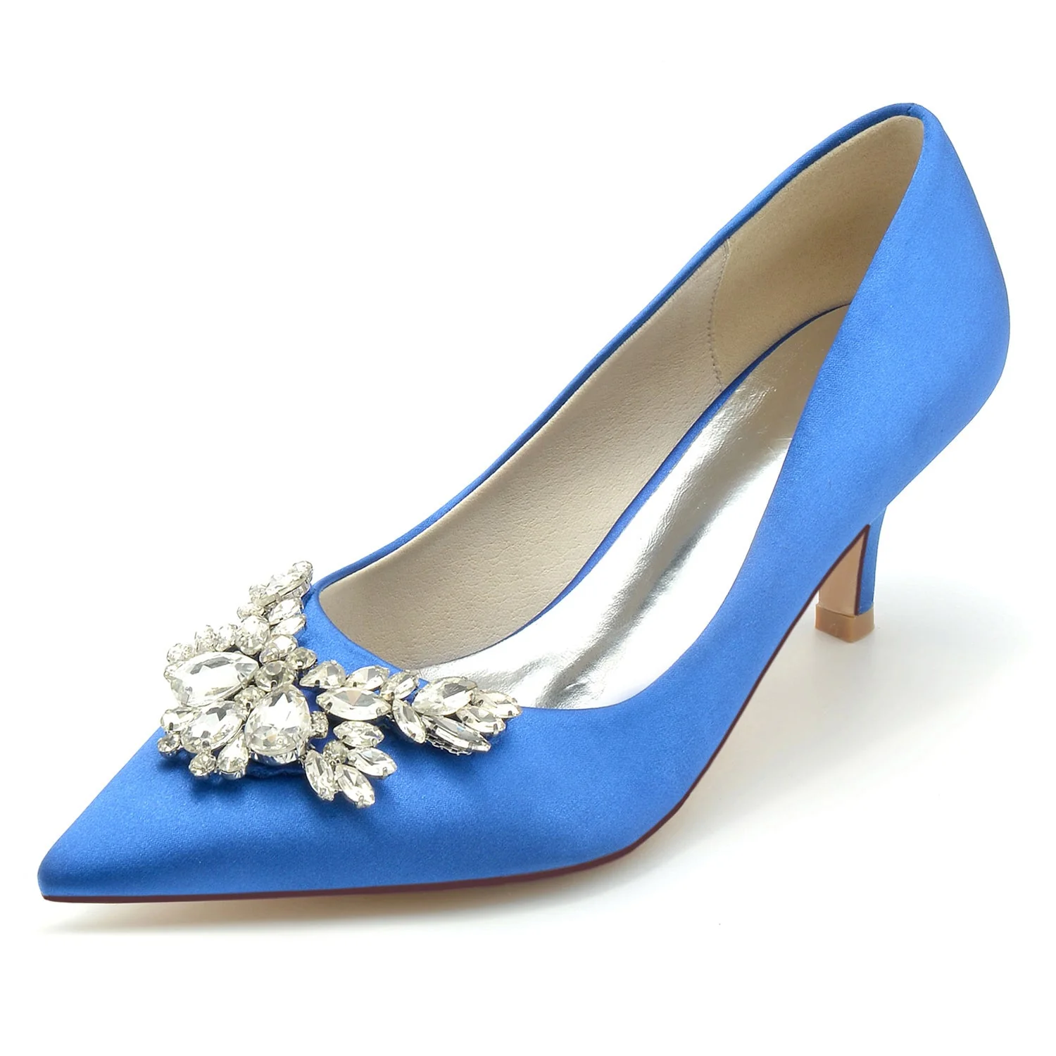 Women's Wedding Shoes Silk Satin Rhinestone Mid Pointed Toe Minimalism Bridal Shoes - 画像 (6)