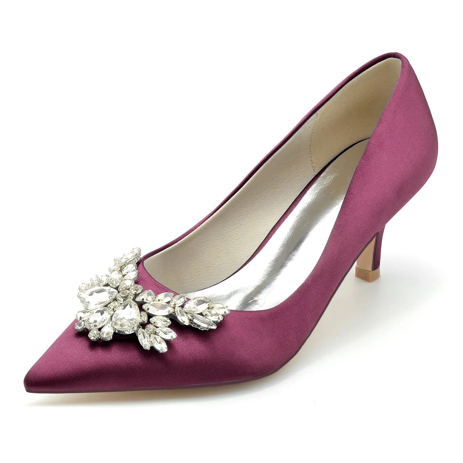 Women's Wedding Shoes Silk Satin Rhinestone Mid Pointed Toe Minimalism Bridal Shoes - 画像 (11)