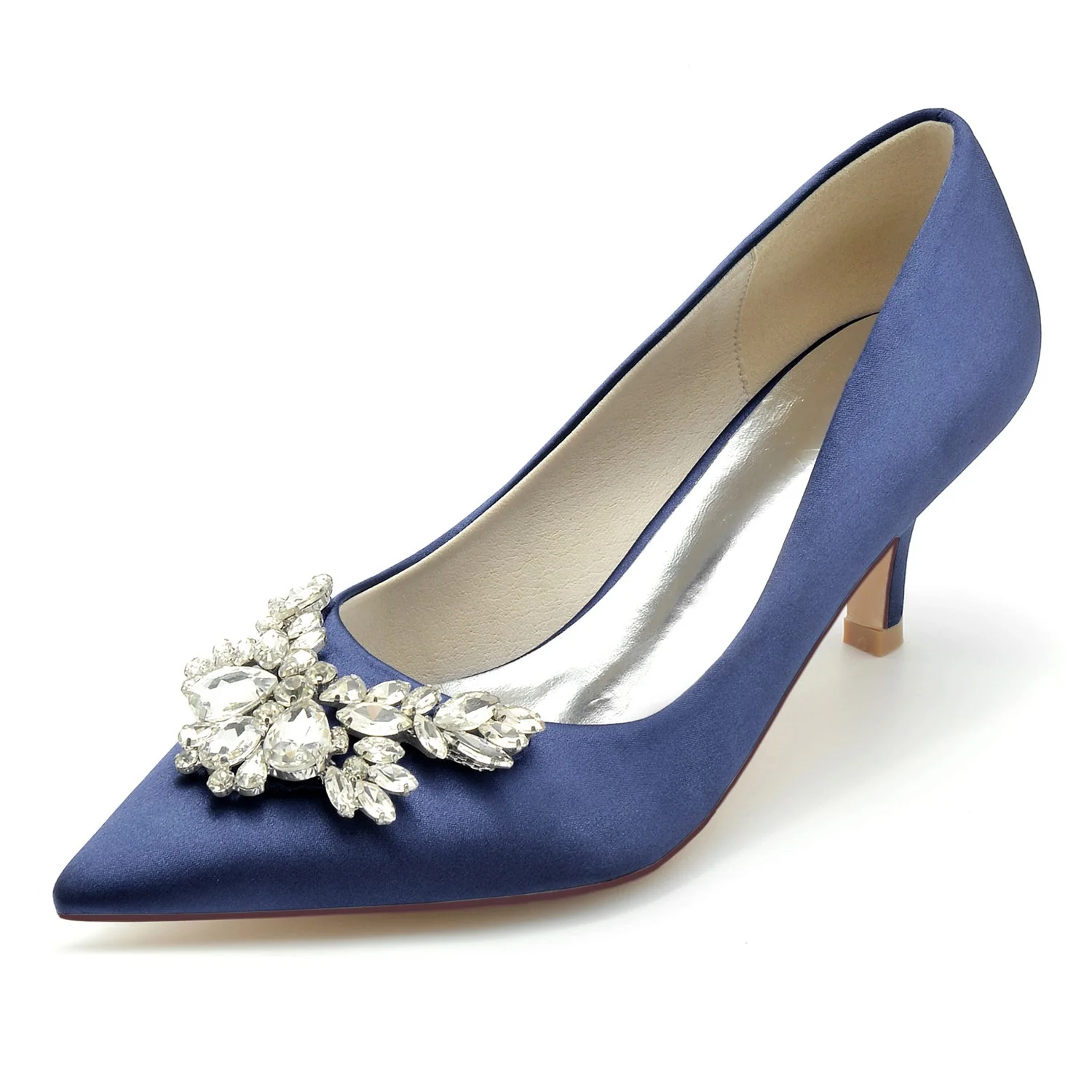 Women's Wedding Shoes Silk Satin Rhinestone Mid Pointed Toe Minimalism Bridal Shoes - 画像 (10)