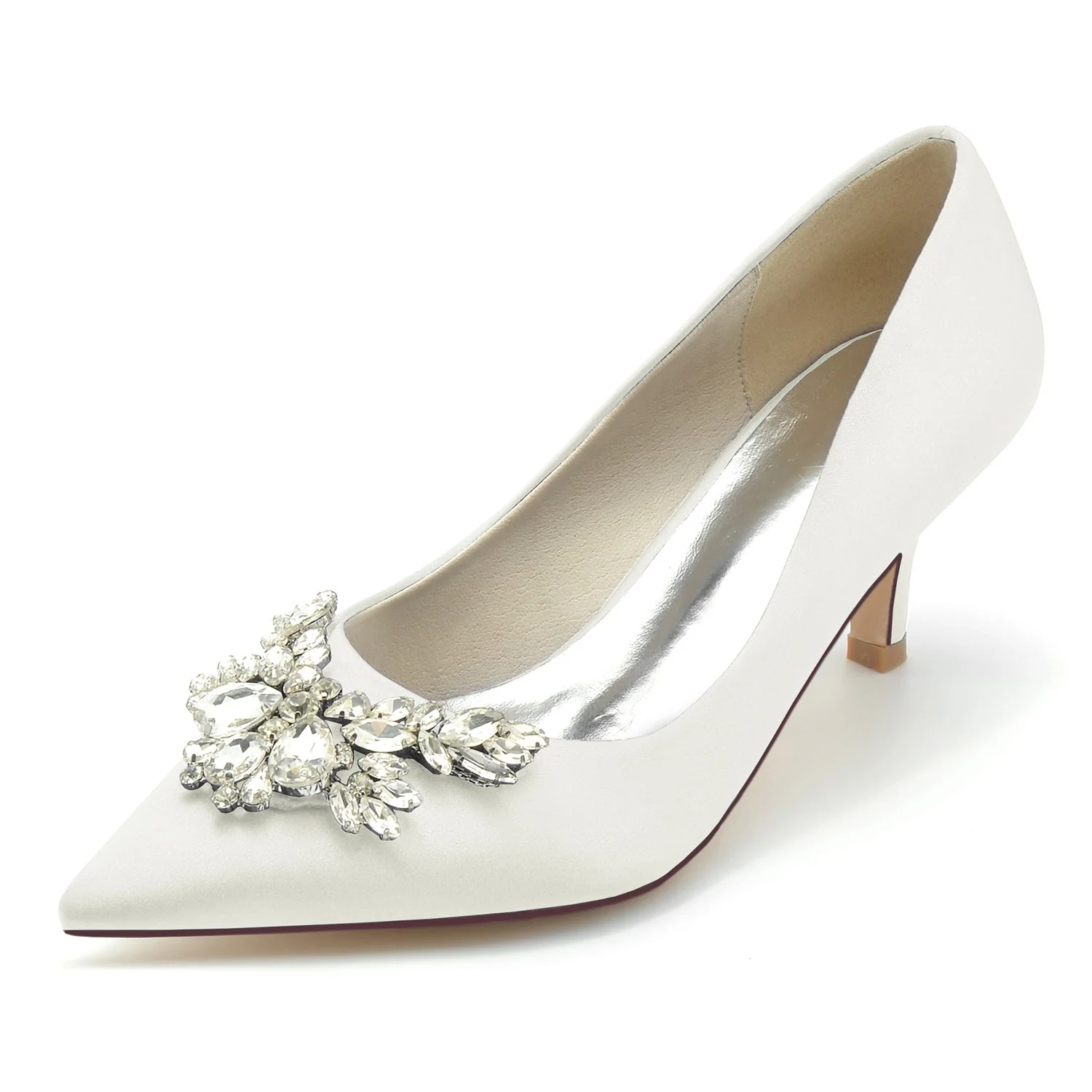 Women's Wedding Shoes Silk Satin Rhinestone Mid Pointed Toe Minimalism Bridal Shoes - 画像 (8)