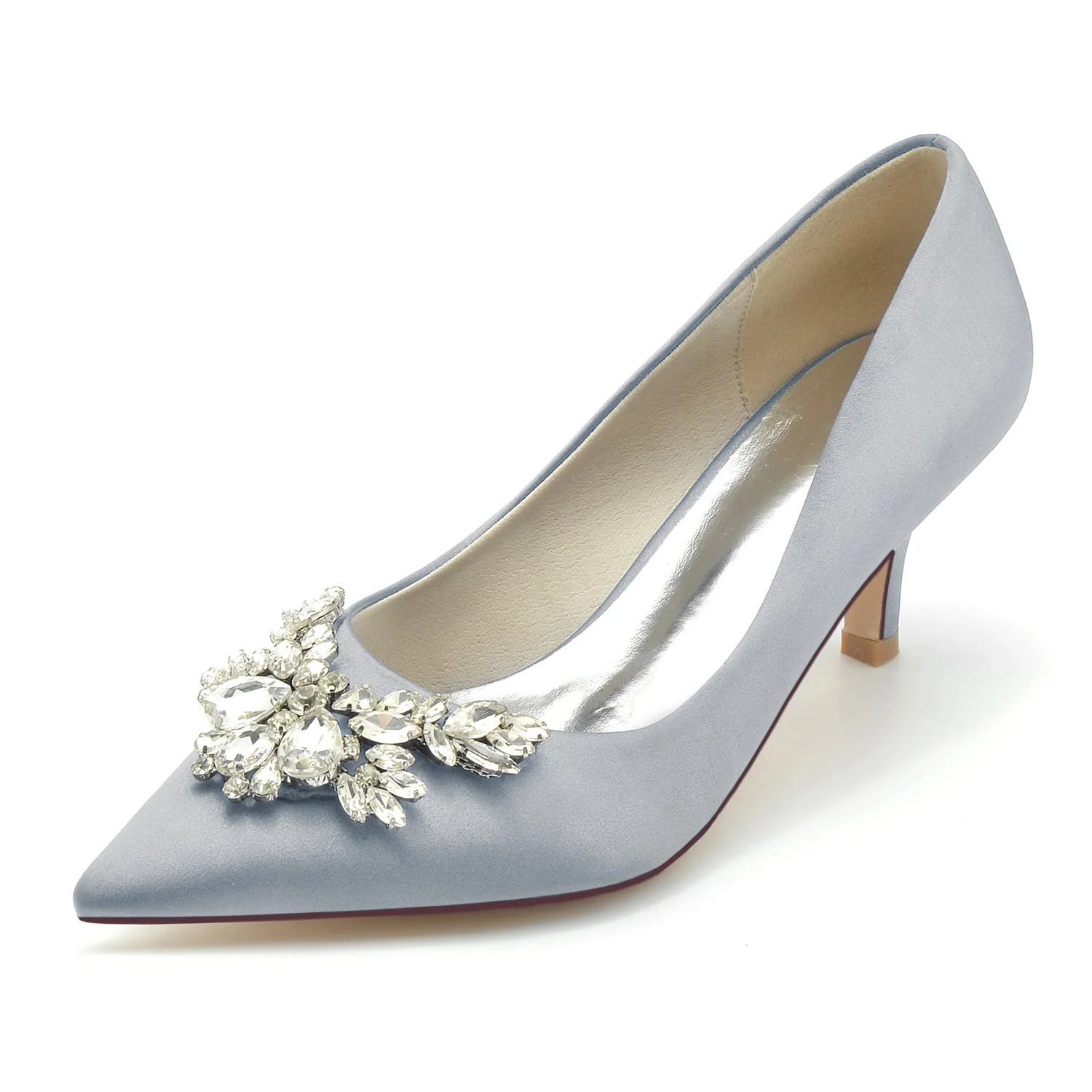 Women's Wedding Shoes Silk Satin Rhinestone Mid Pointed Toe Minimalism Bridal Shoes - 画像 (9)