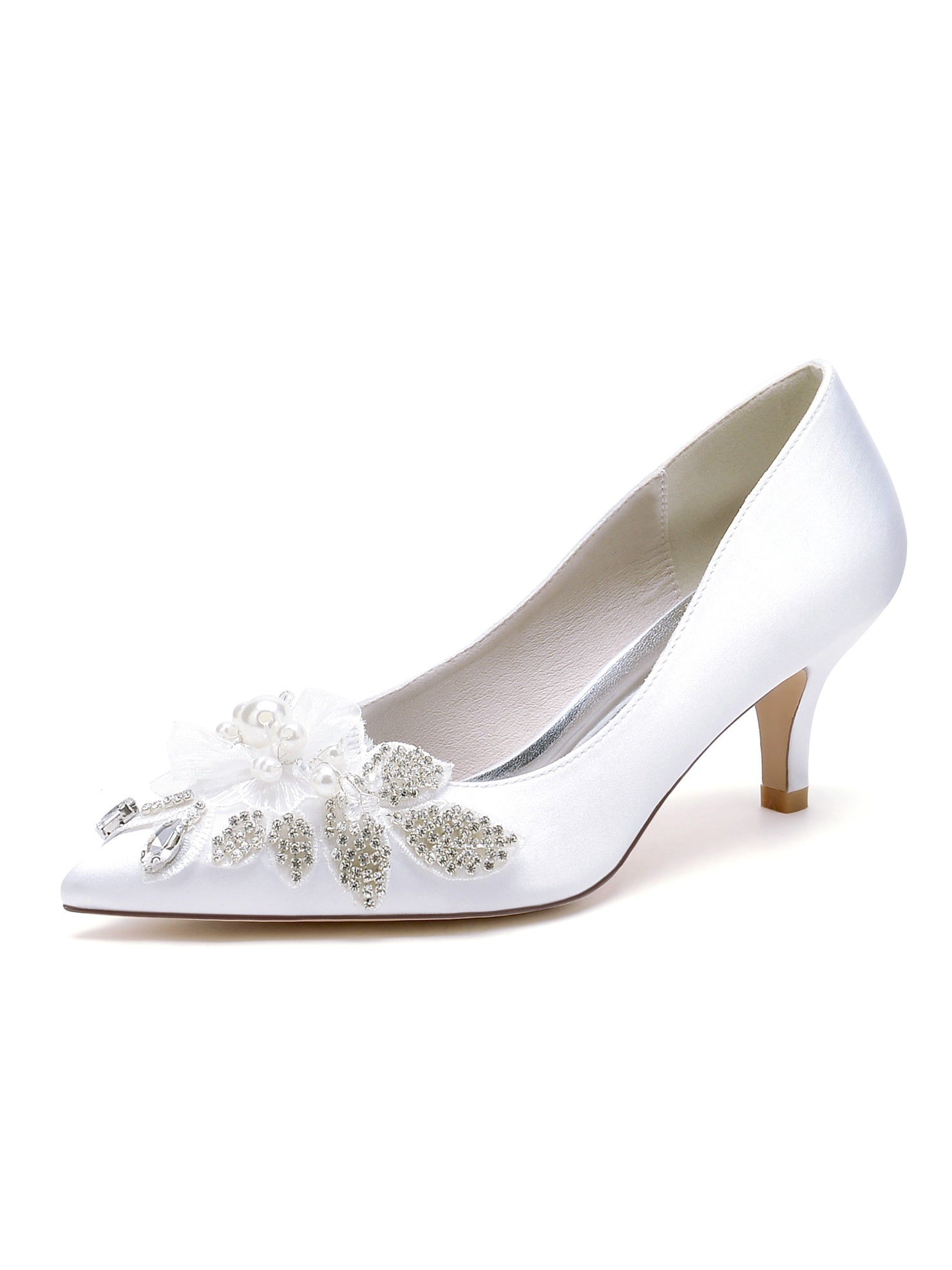 Women's Wedding Shoes Applique Pointed Toe Mid Heel Bridal Shoes - Image 5