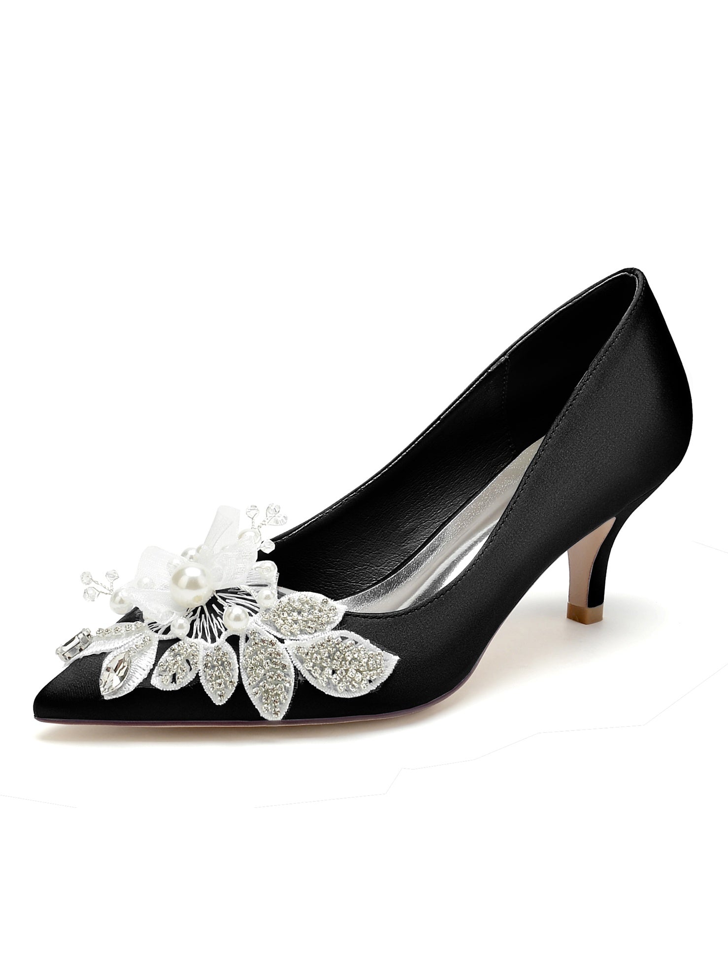 Women's Wedding Shoes Applique Pointed Toe Mid Heel Bridal Shoes - Image 6