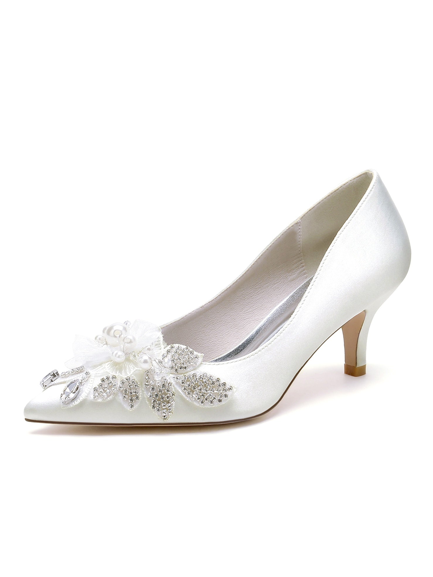 Women's Wedding Shoes Applique Pointed Toe Mid Heel Bridal Shoes - Image 3
