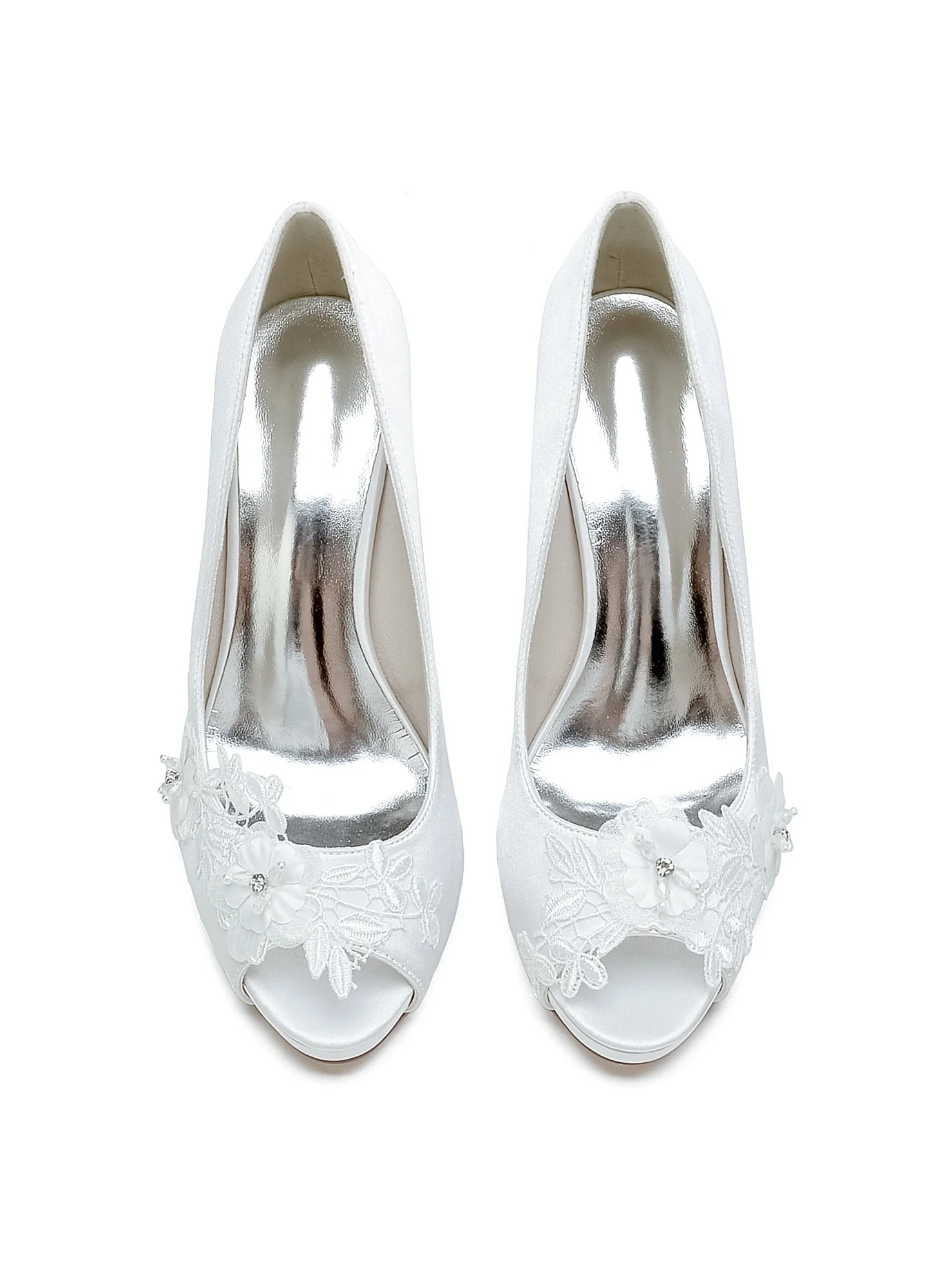 Women's Wedding Shoes Lace High Heel Open Toe Bridal Shoes - Image 6